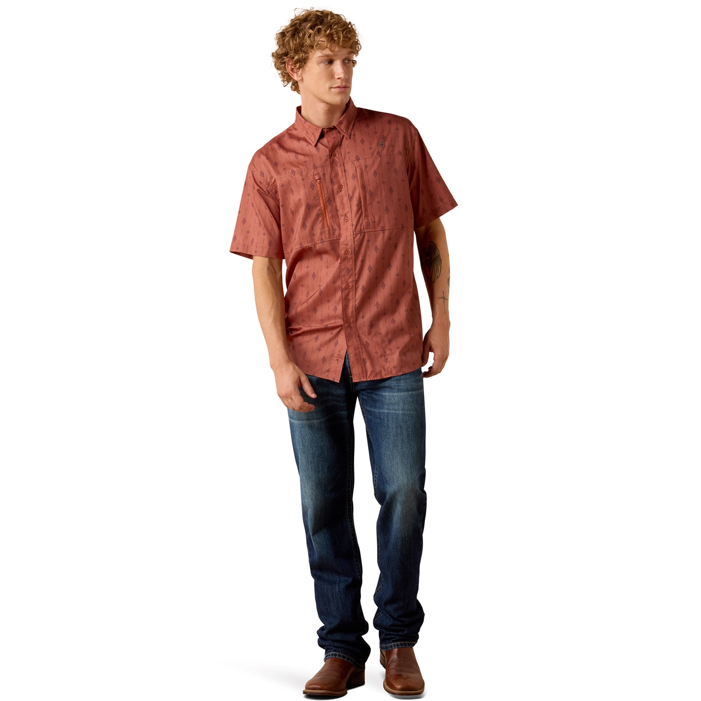 Ariat Men's VentTEK Copper Brown Printed Button Down Shirt 10073430
