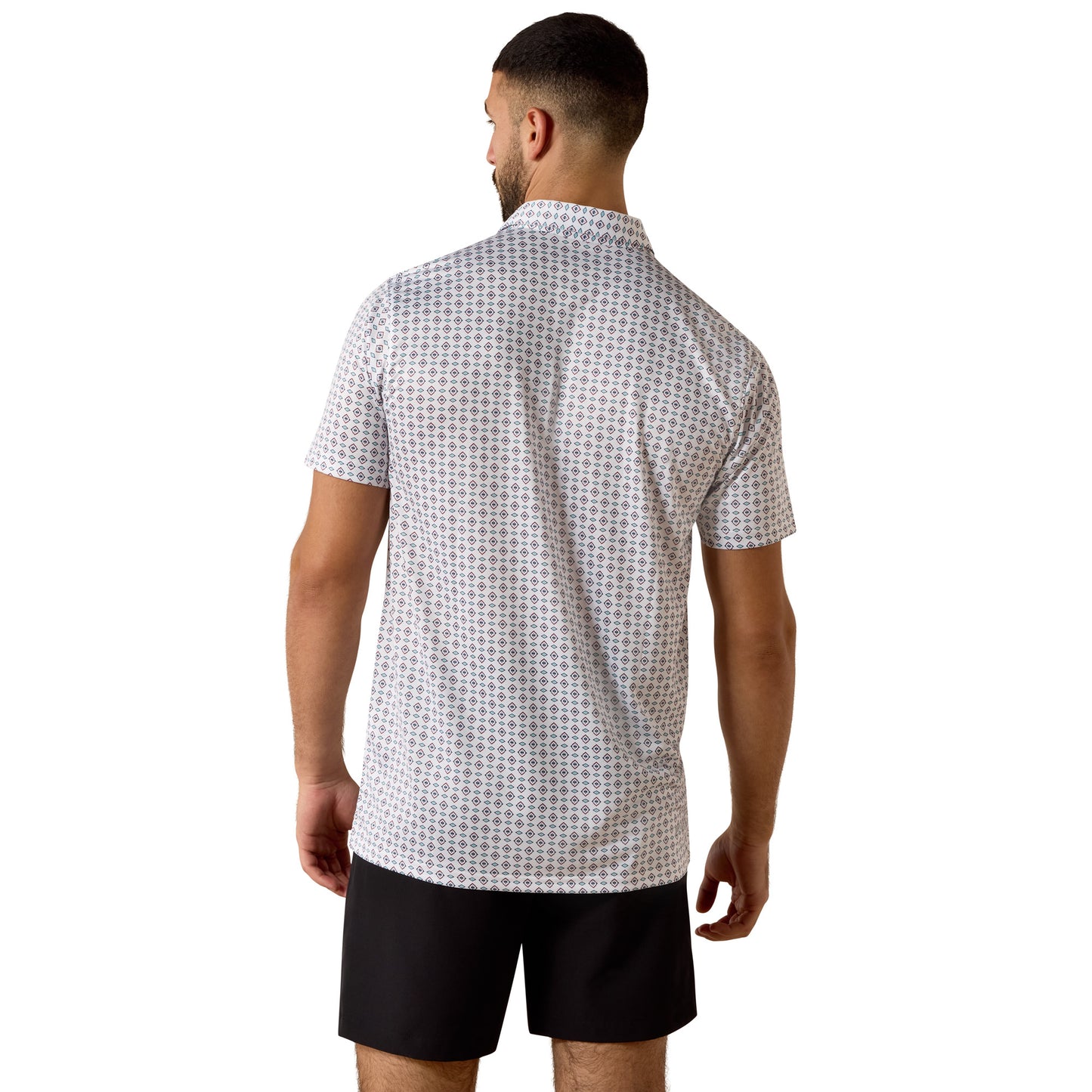 Ariat Men's All Over White Southwest Triangle Print Fitted Polo 10073433