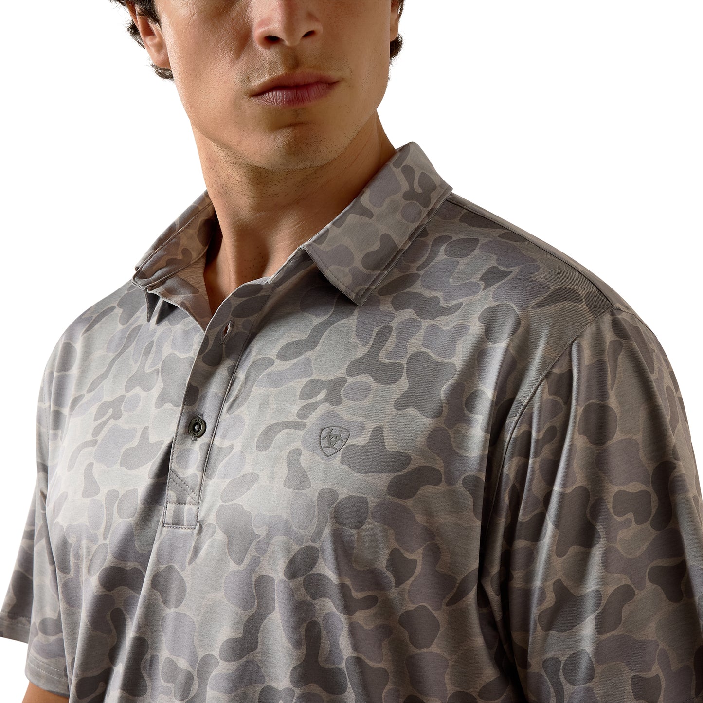 Ariat Men's Heathered Beach Glass Southwest Diamond Fitted Polo 10073585