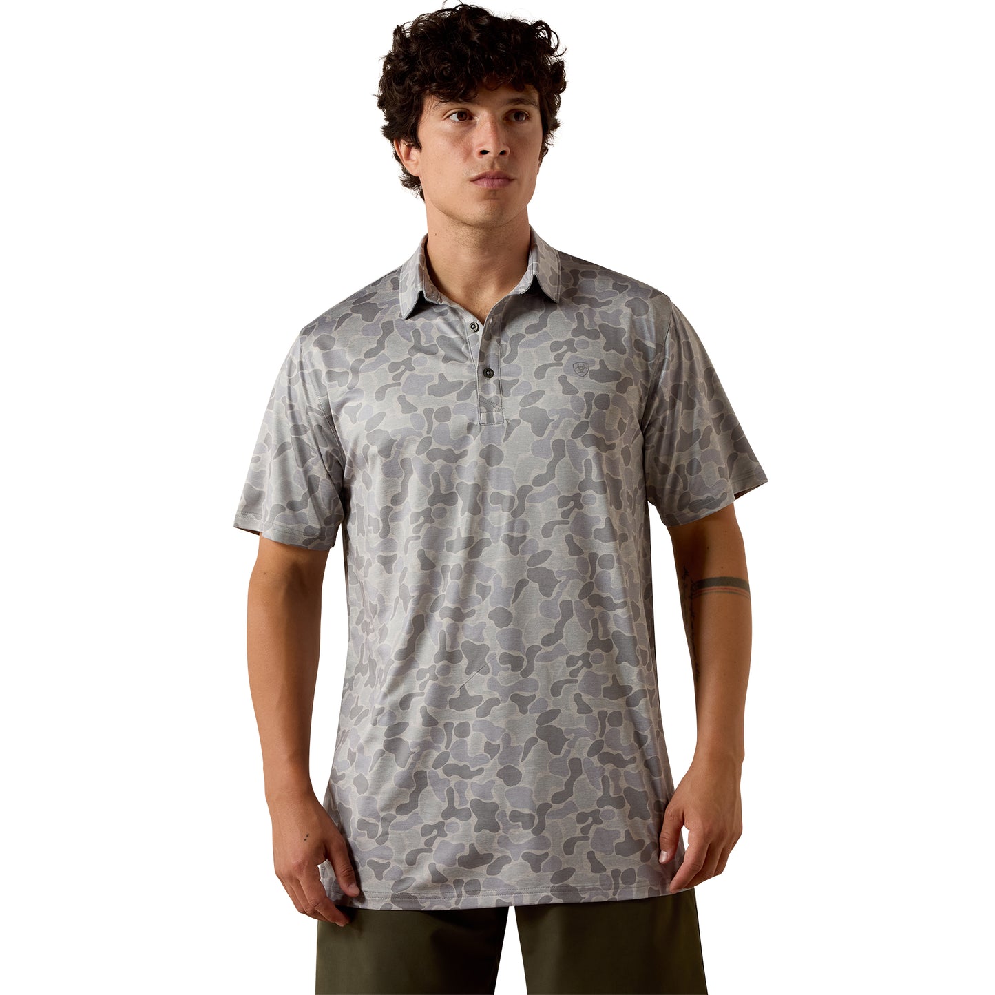 Ariat Men's Heathered Beach Glass Southwest Diamond Fitted Polo 10073585