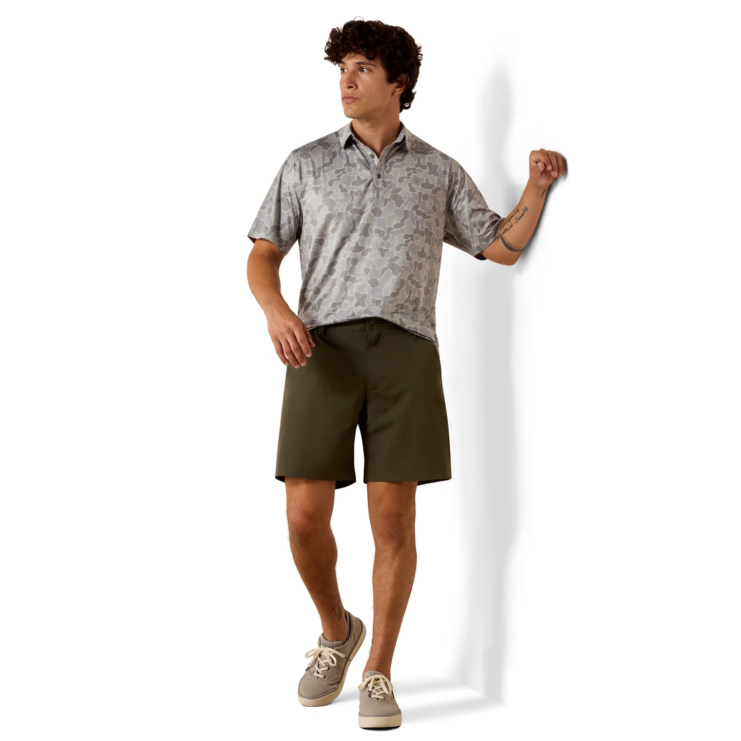 Ariat Men's Heathered Beach Glass Southwest Diamond Fitted Polo 10073585