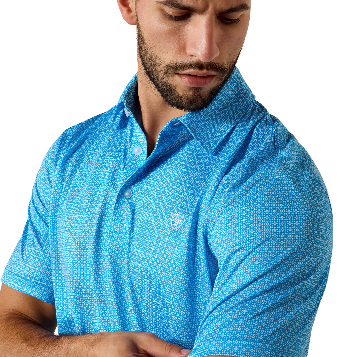 Ariat Men's All Over Ibiza Blue Mini Geo Print Polo 10073468