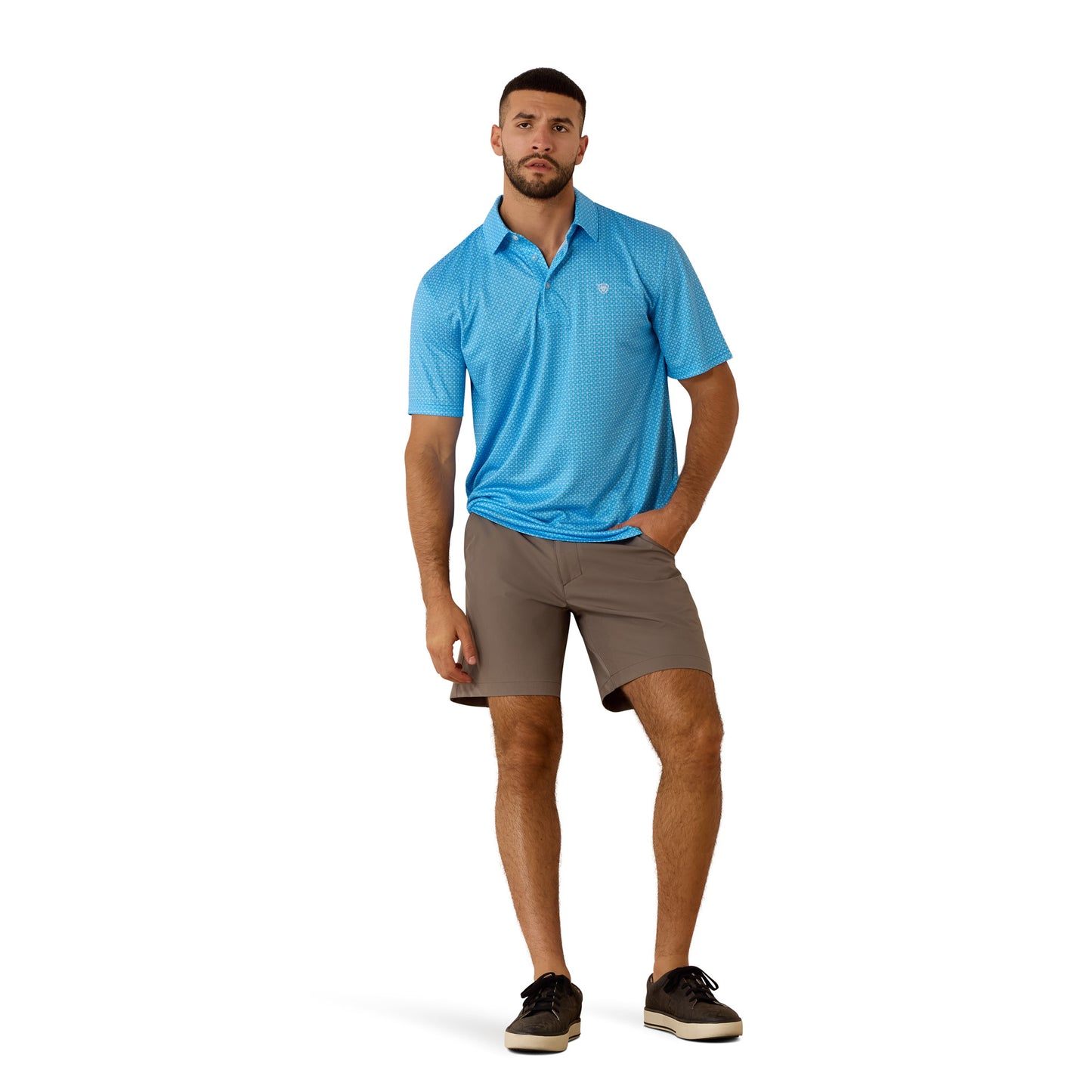Ariat Men's All Over Ibiza Blue Mini Geo Print Polo 10073468