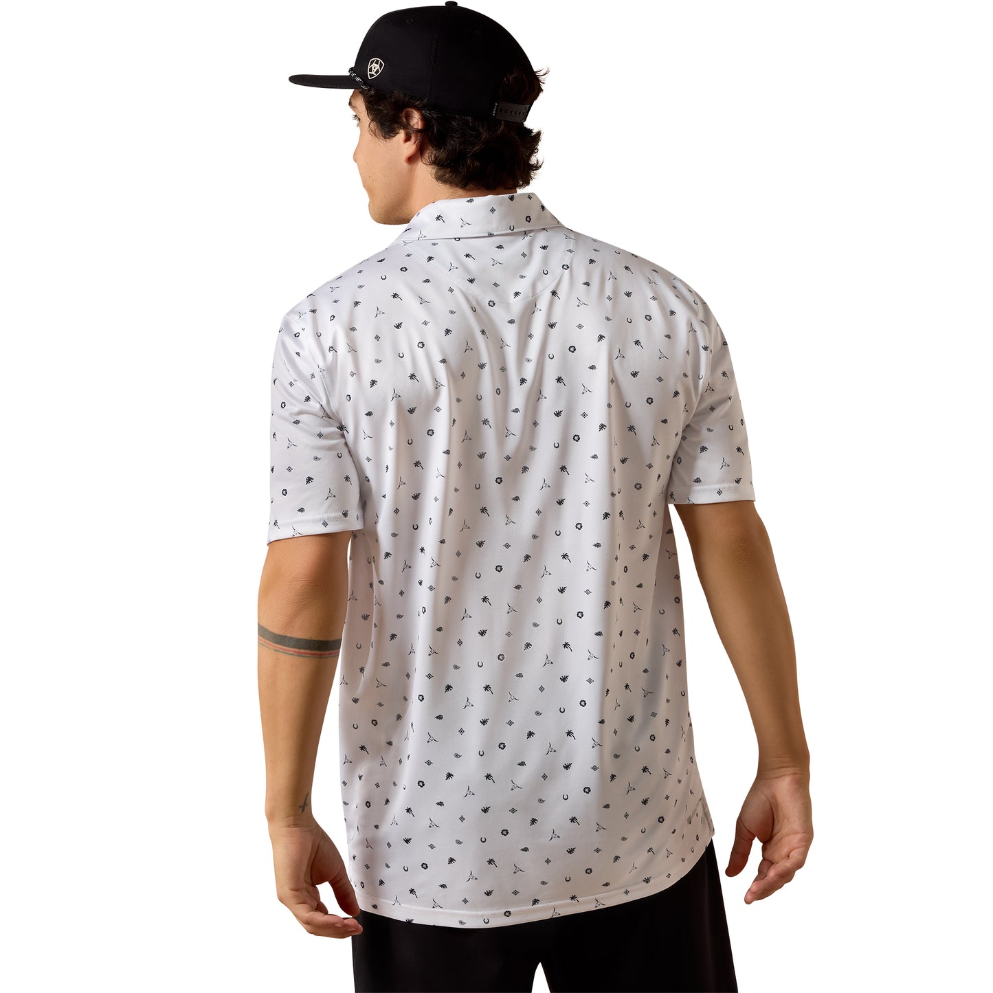 Ariat Men's All Over White Western Toss Print Polo 10073470