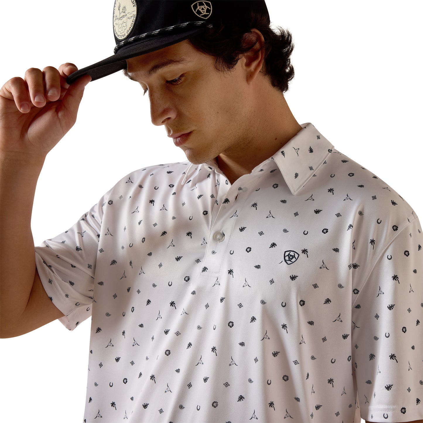 Ariat Men's All Over White Western Toss Print Polo 10073470