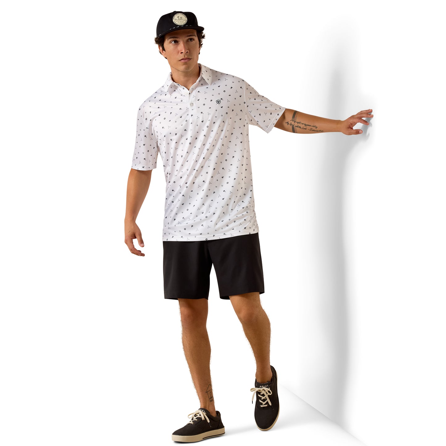 Ariat Men's All Over White Western Toss Print Polo 10073470