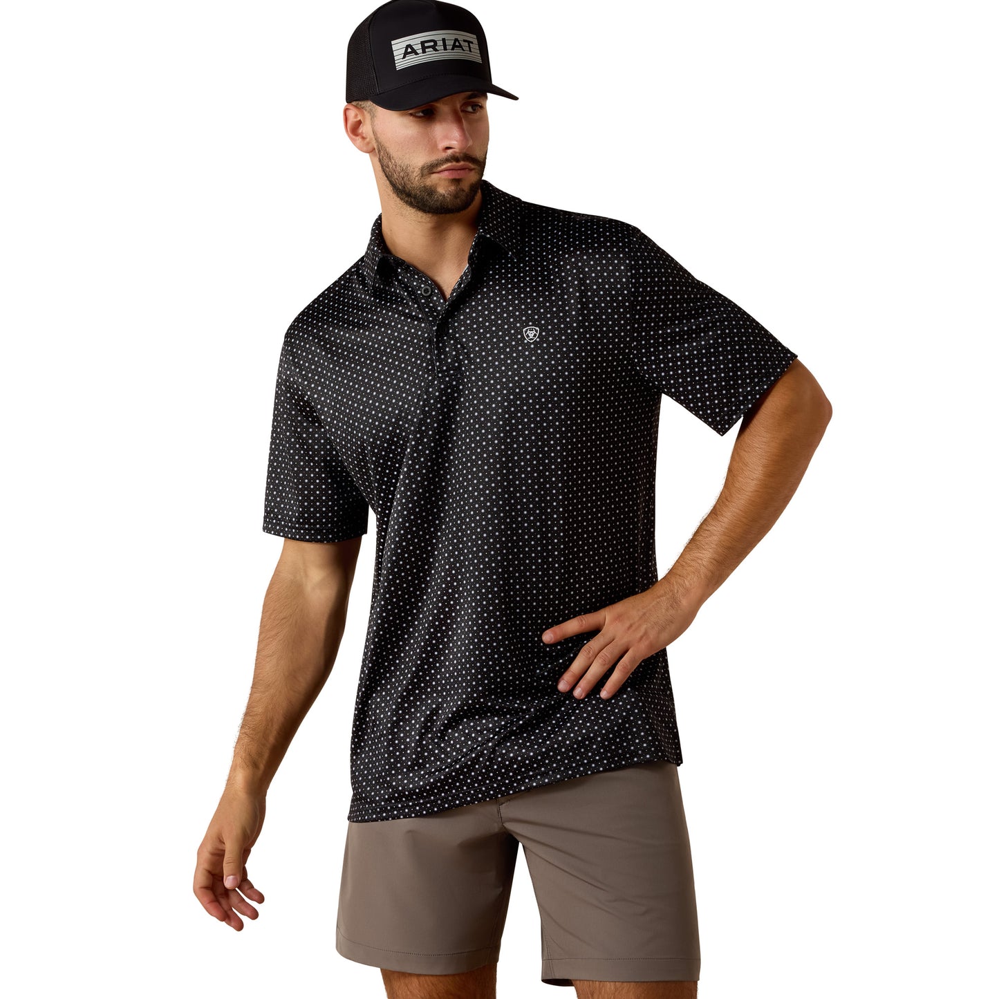Ariat Men's All Over Black Mini Star Print Polo 10073472