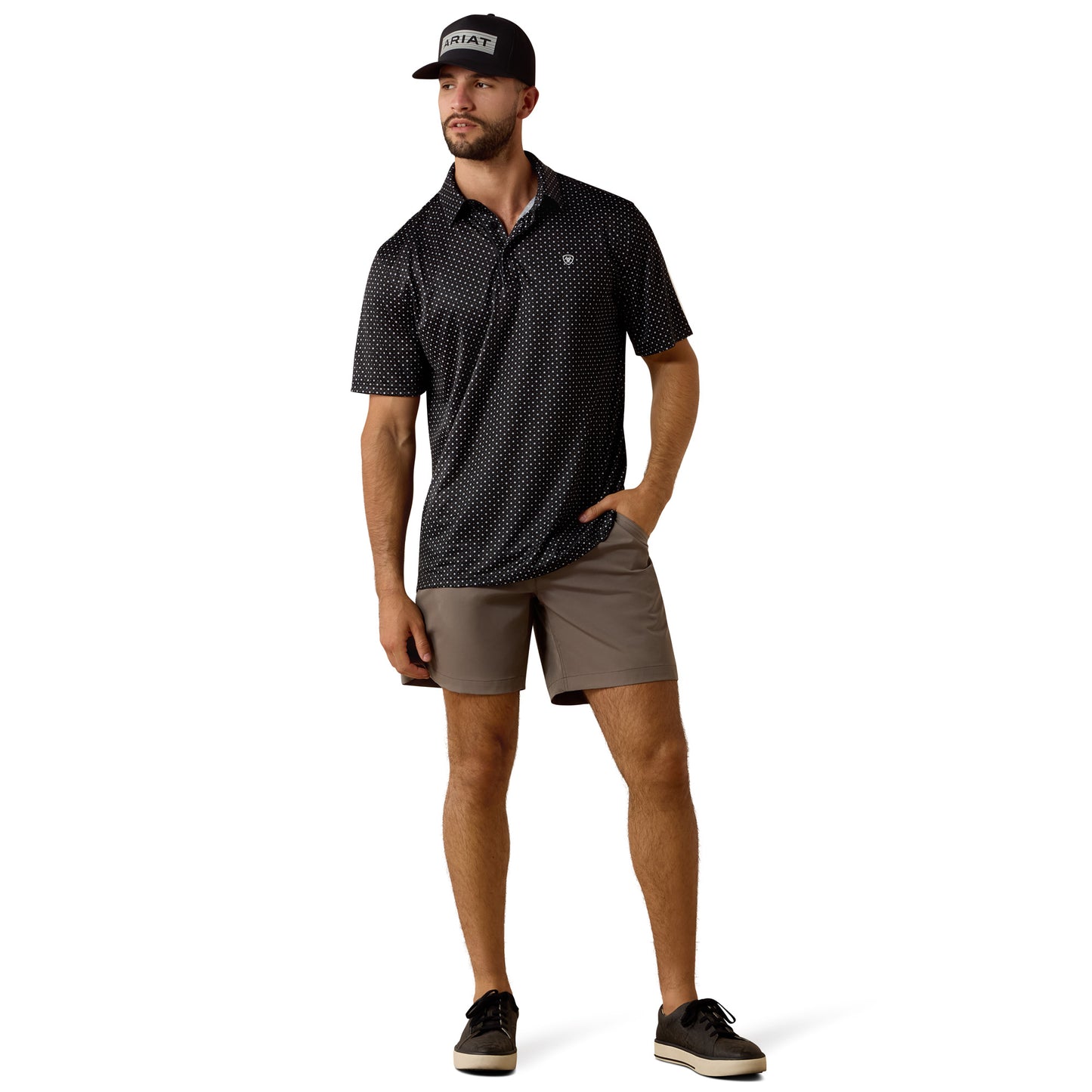 Ariat Men's All Over Black Mini Star Print Polo 10073472