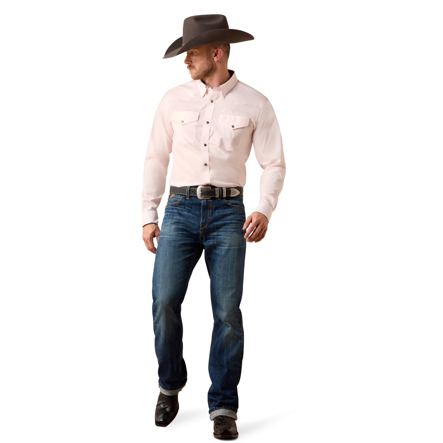 Ariat Men's Wrinkle Free Refined Slub Barely Pink Fitted Shirt 10073487