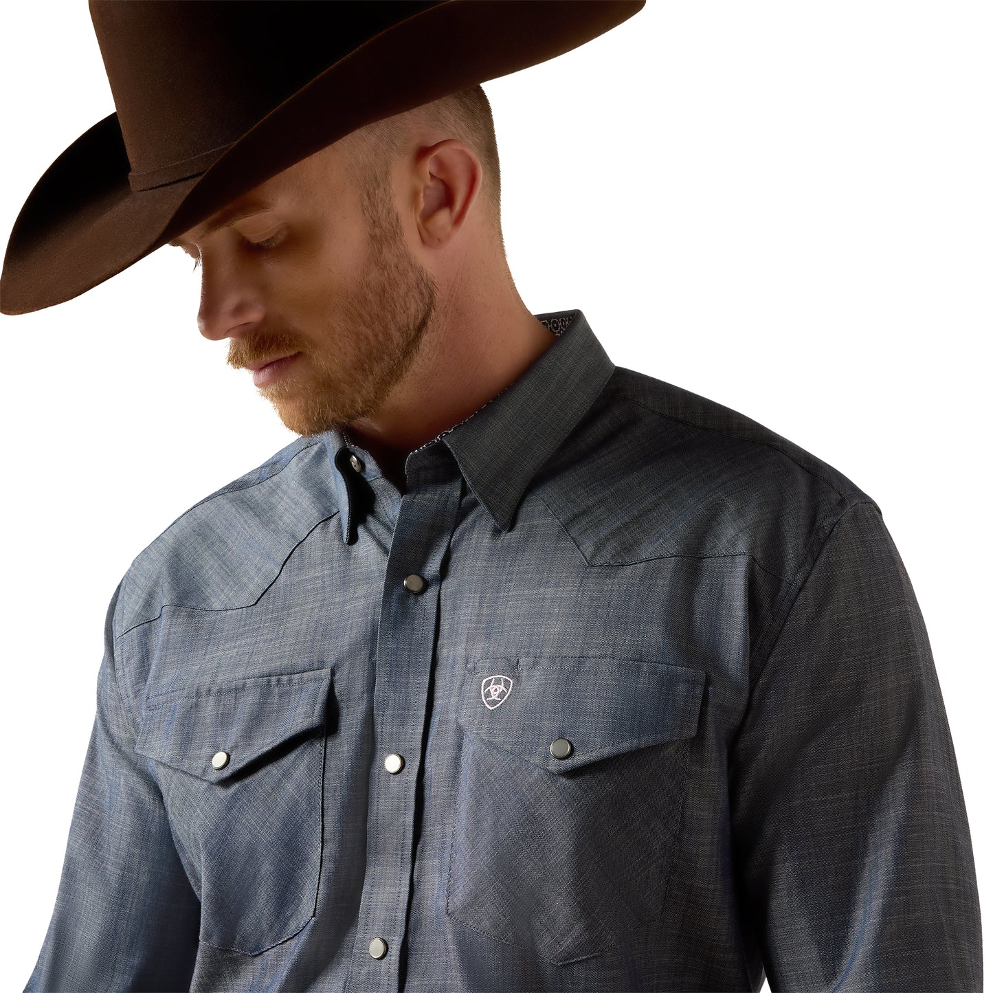 Ariat Men's Wrinkle Free Refined Slub Chambray Blue Snap Shirt 10073488