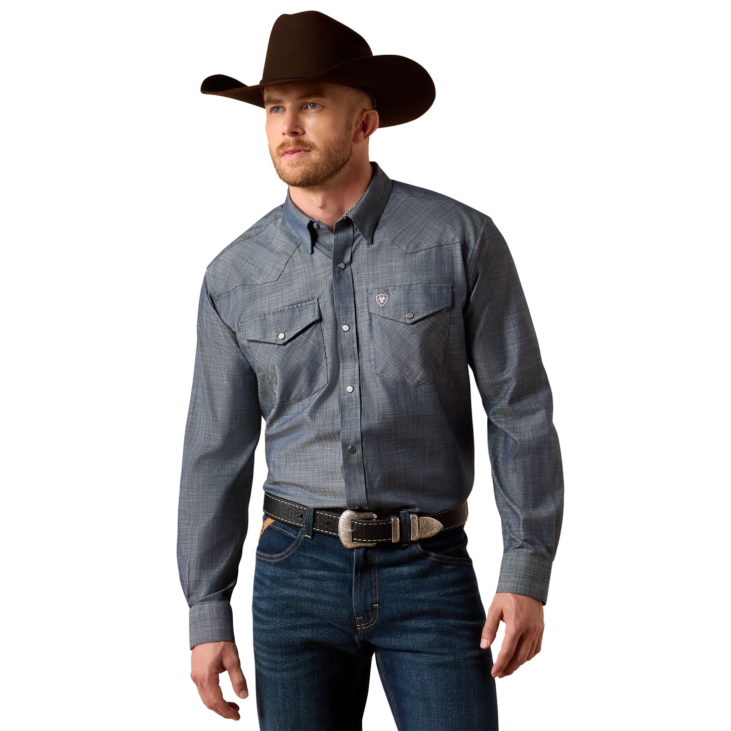 Ariat Men's Wrinkle Free Refined Slub Chambray Blue Snap Shirt 10073488