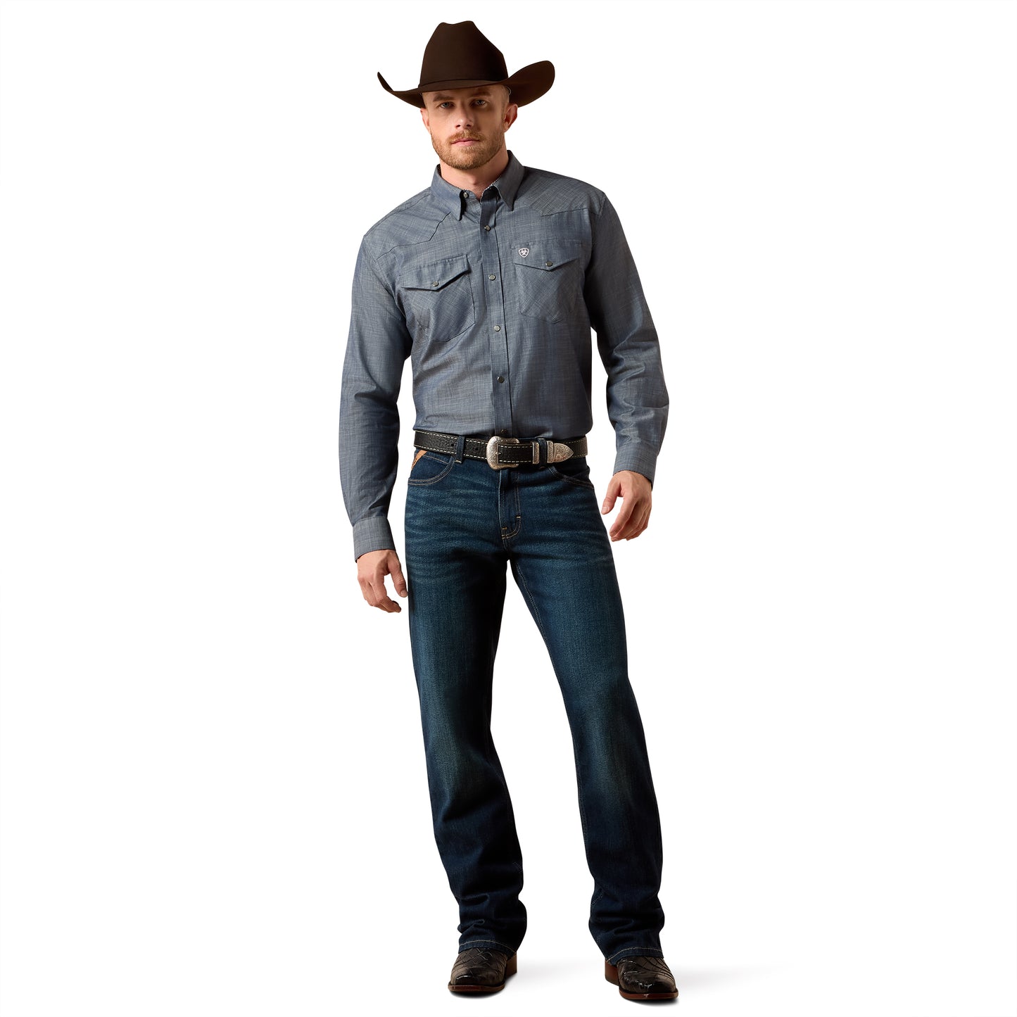Ariat Men's Wrinkle Free Refined Slub Chambray Blue Snap Shirt 10073488