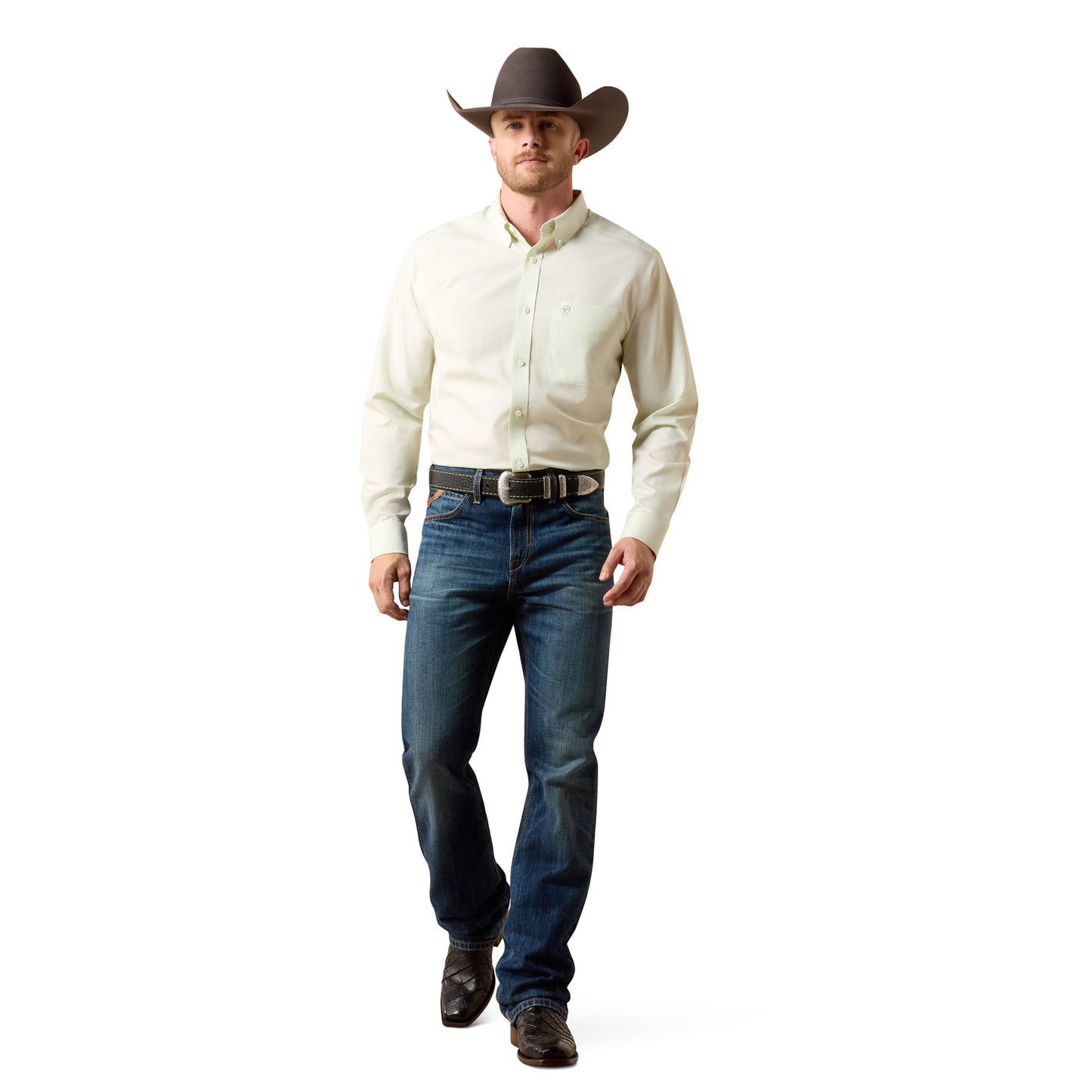 Ariat Men's Wrinkle Free Solid Laurel Green Fitted Shirt 10073500