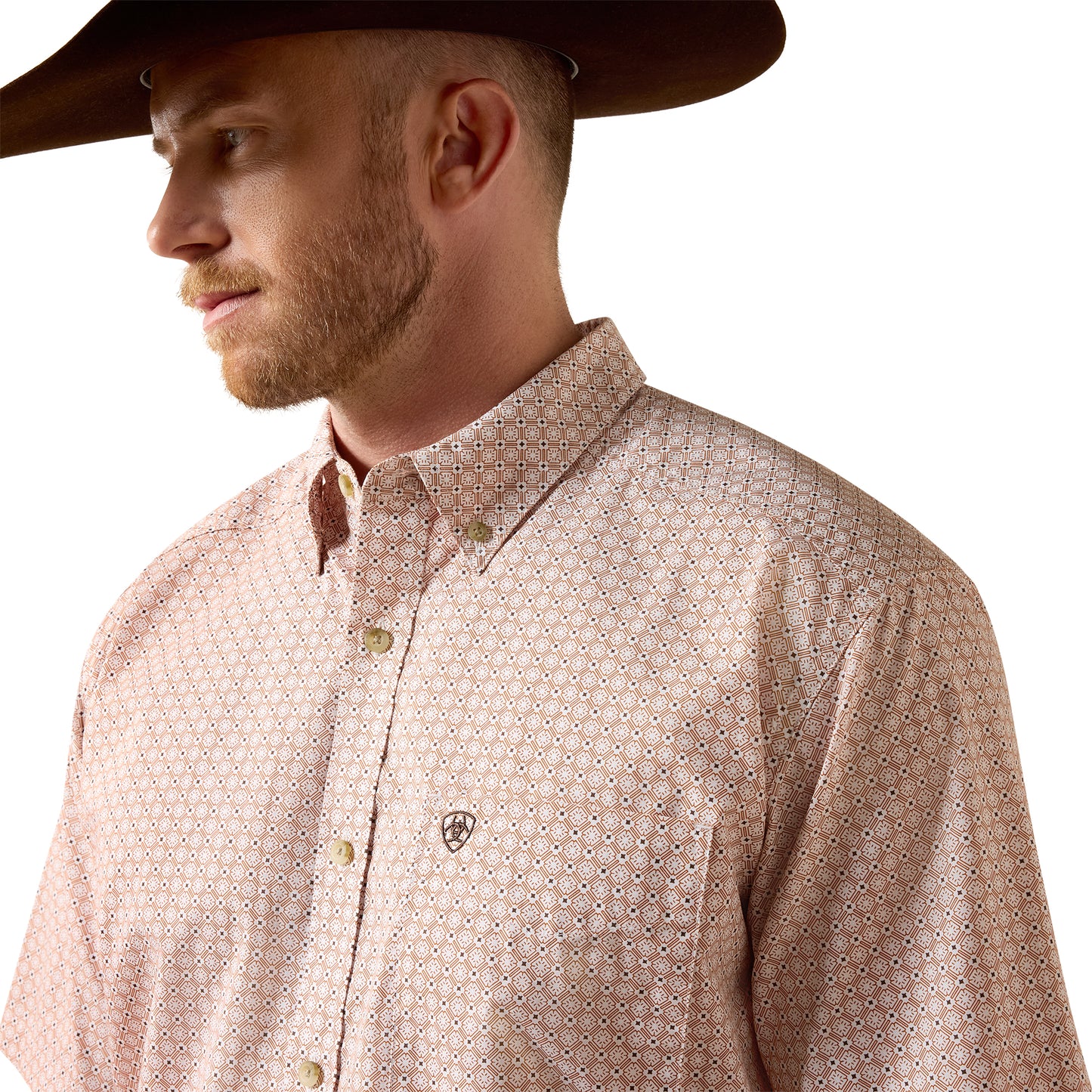 Ariat Men's Nels Almond Oil Geo Print Classic Fit Button Down Shirt 10073520