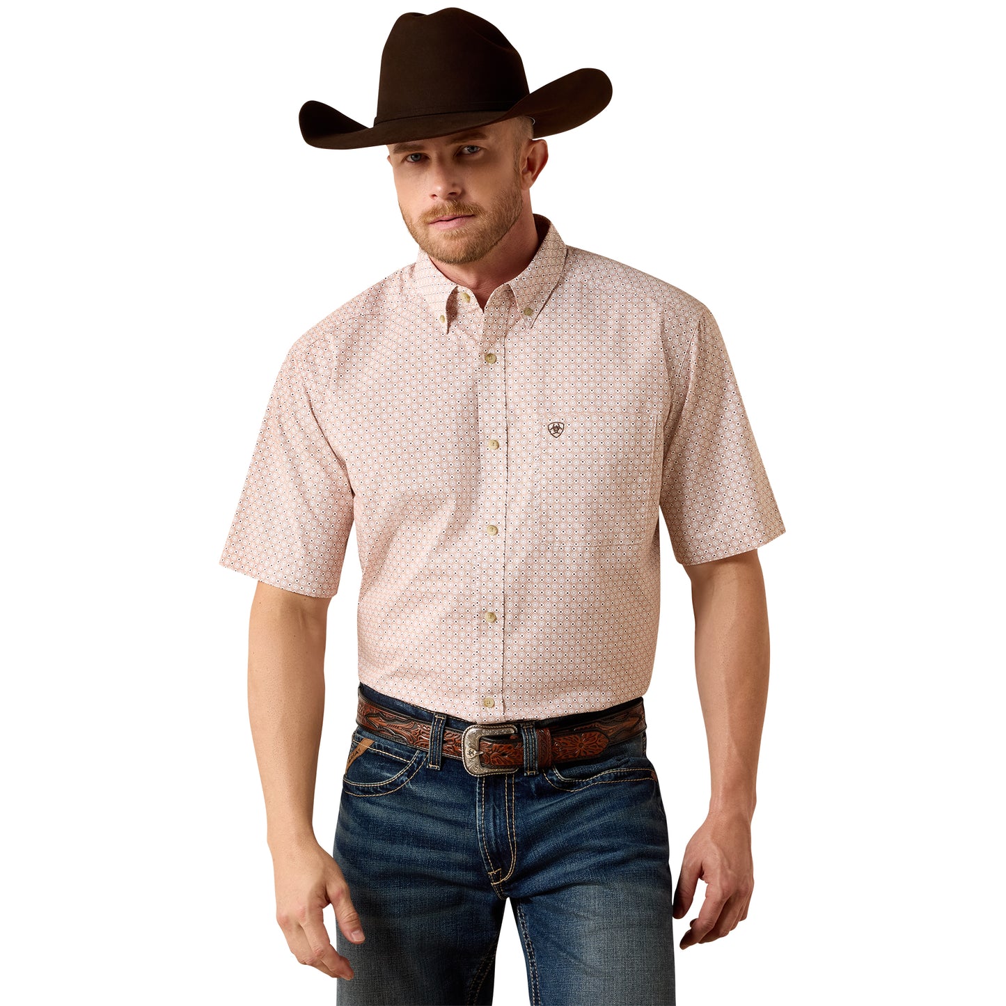 Ariat Men's Nels Almond Oil Geo Print Classic Fit Button Down Shirt 10073520