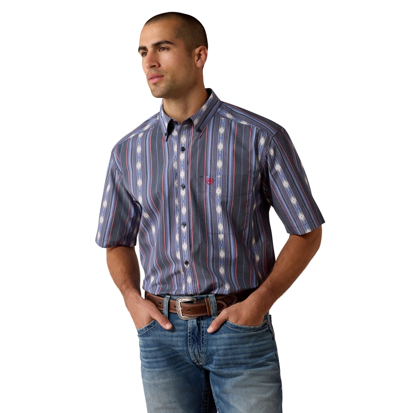 Ariat Men's Berke Evening Blue Southwest Stripe Button Down Shirt 10073525