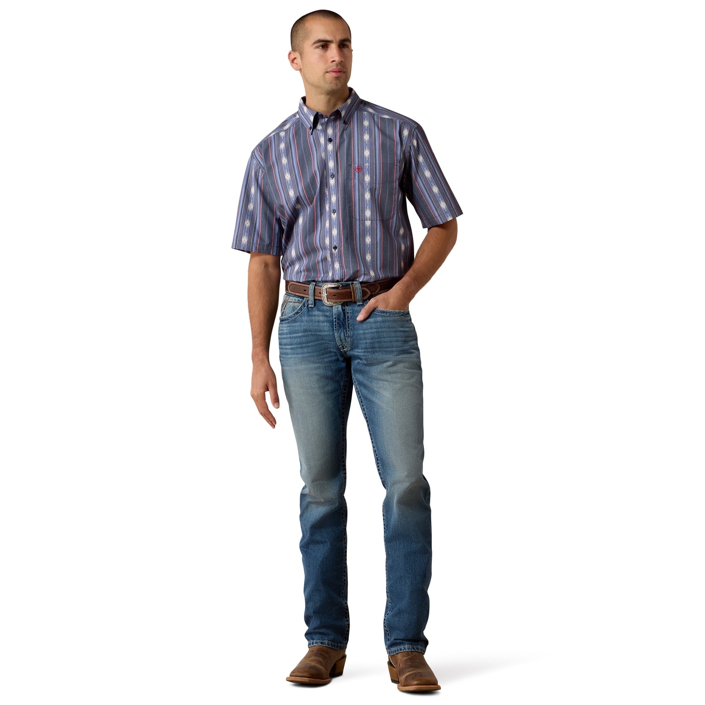 Ariat Men's Berke Evening Blue Southwest Stripe Button Down Shirt 10073525