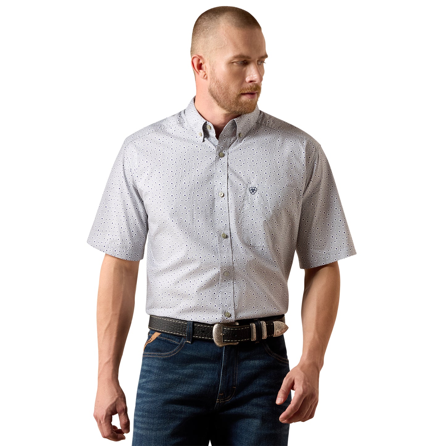 Ariat Men's Bosco Sleet Grey Geo Print Button Down Shirt 10073526