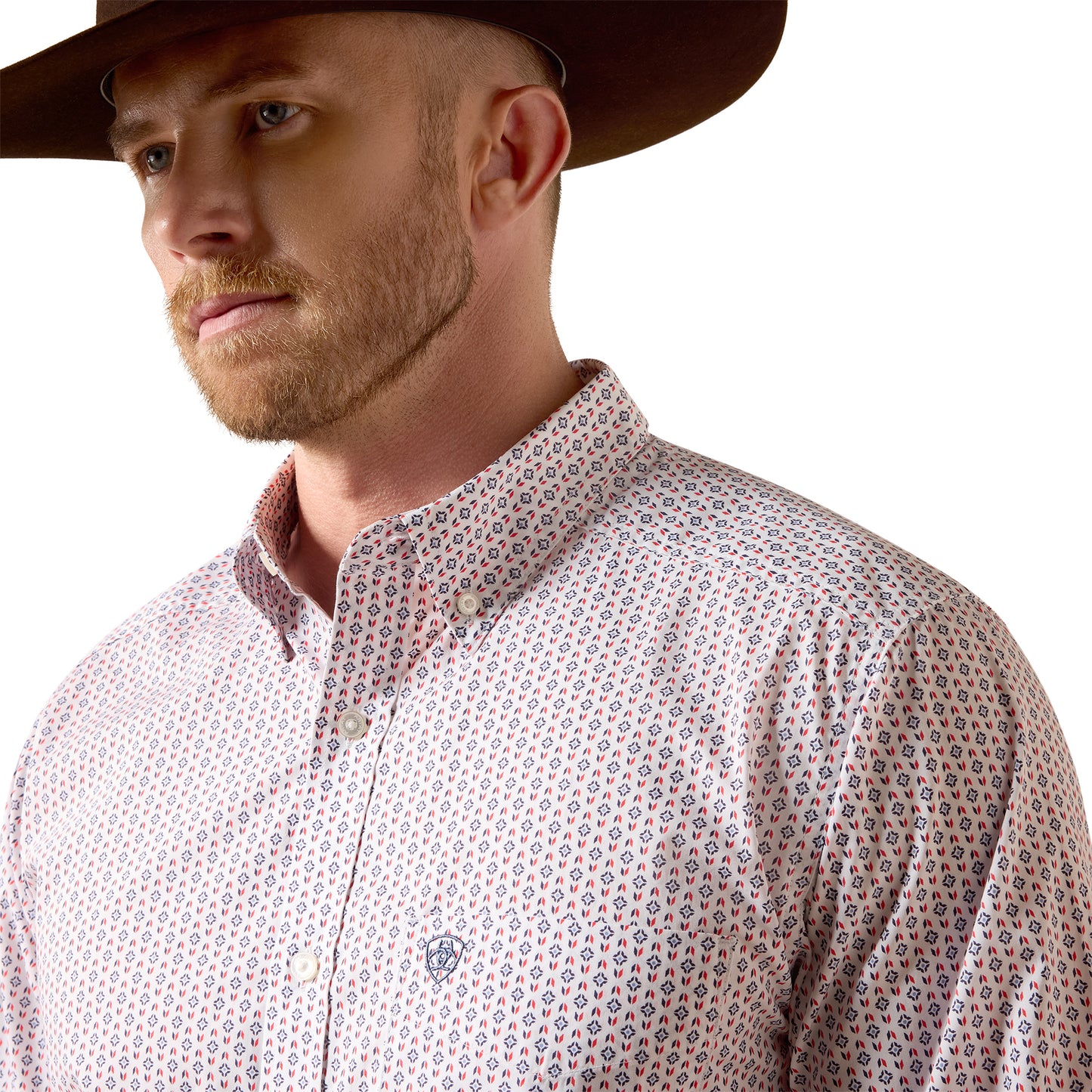 Ariat Men's Brad White Multi Geo Print Fitted Button Down Shirt 10073532