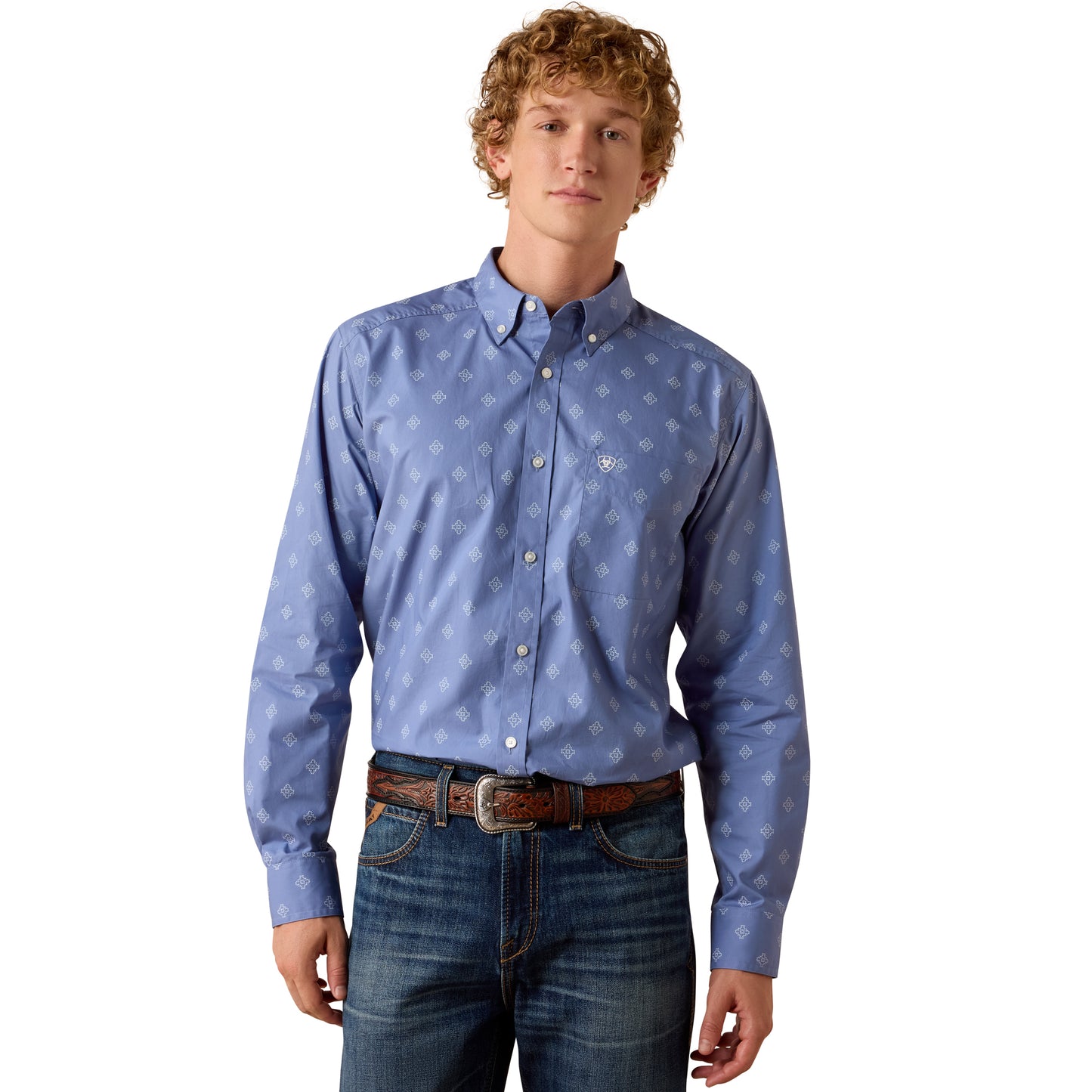 Ariat Men's Byrd Colony Blue Southwest Motif Fitted Shirt 10073533