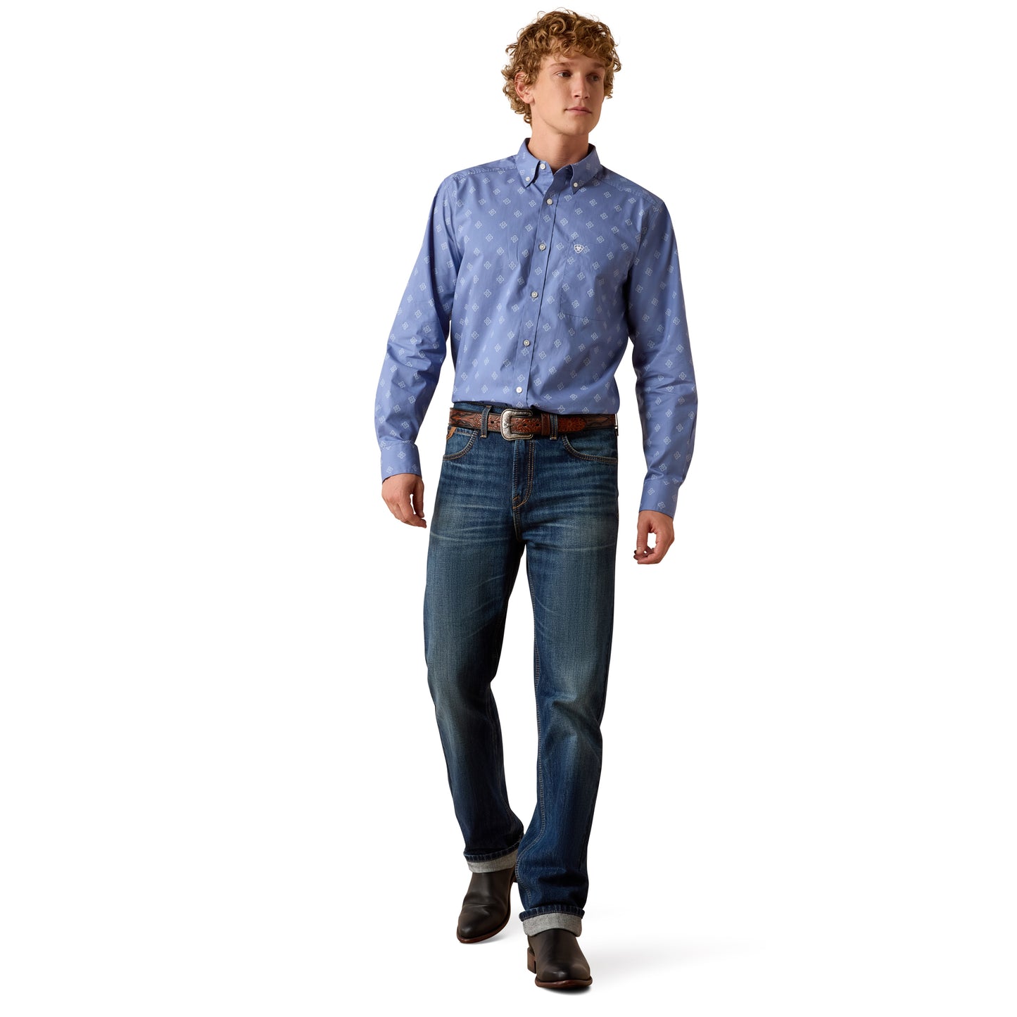 Ariat Men's Byrd Colony Blue Southwest Motif Fitted Shirt 10073533