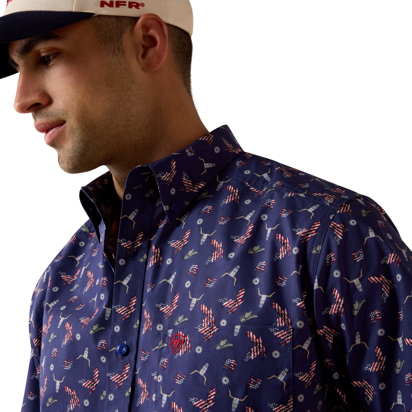 Ariat Men's Berne Patriot Blue Americana Fitted Button Down Shirt 10073534