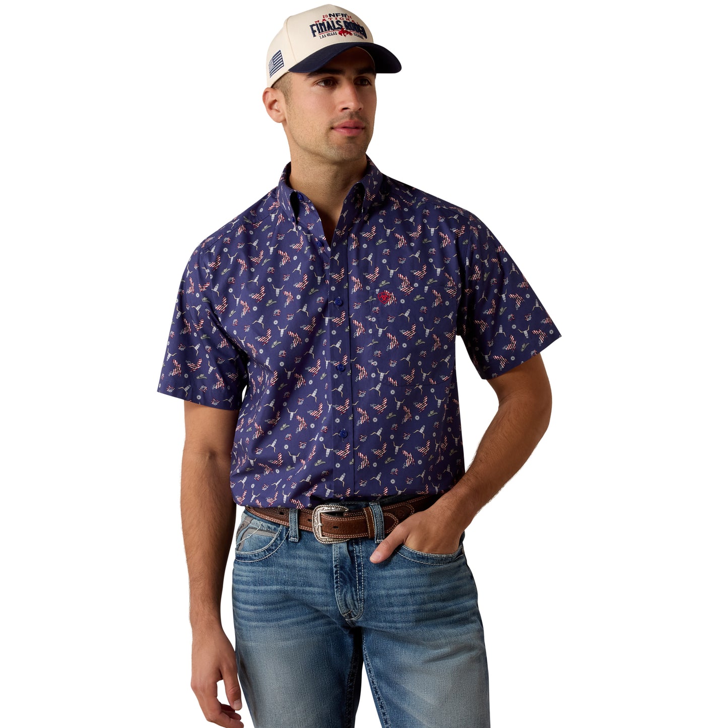 Ariat Men's Berne Patriot Blue Americana Fitted Button Down Shirt 10073534