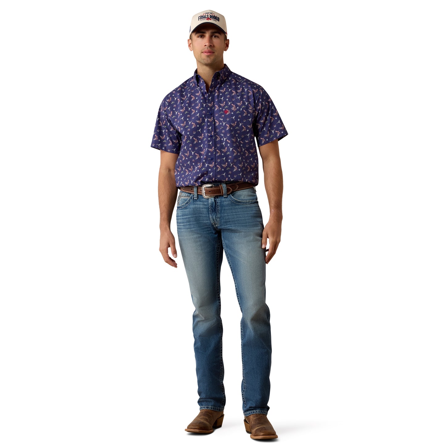 Ariat Men's Berne Patriot Blue Americana Fitted Button Down Shirt 10073534