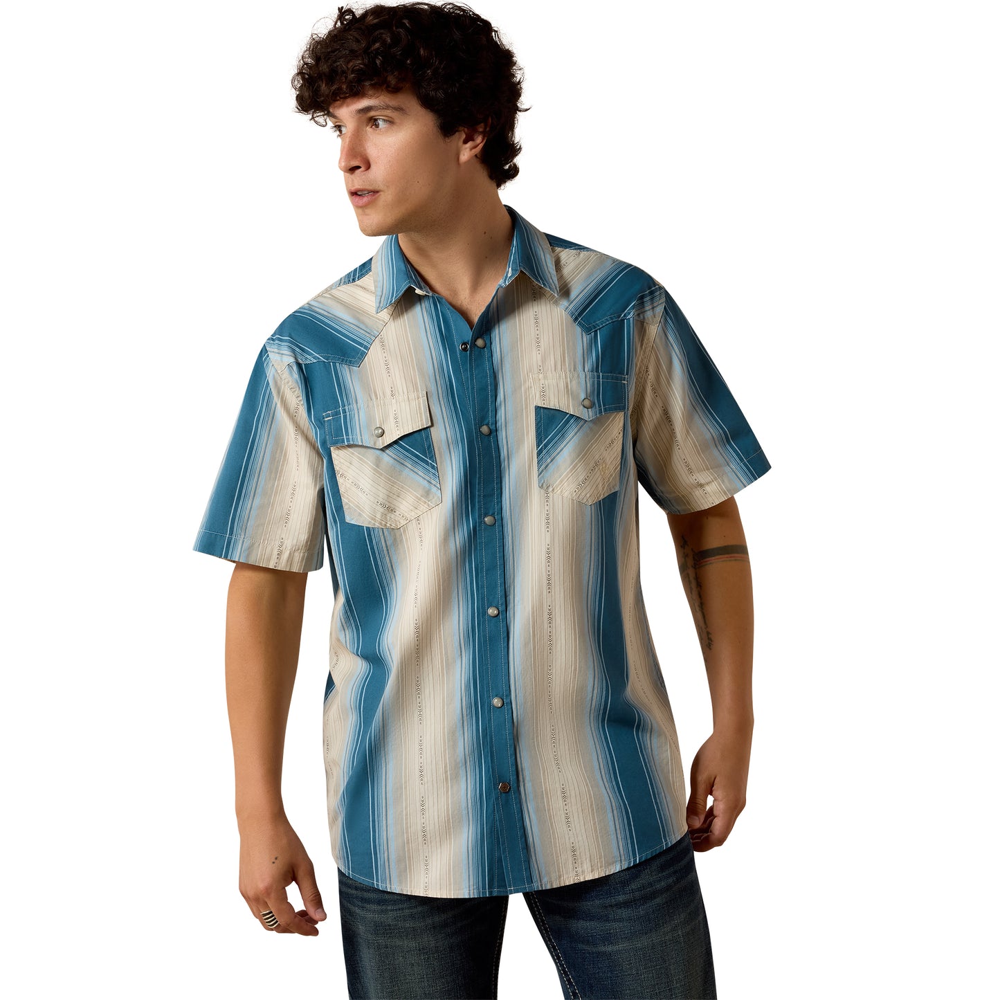 Ariat Men's Retro Hyland Colonial Blue Stripe Fitted Snap Shirt 10073573