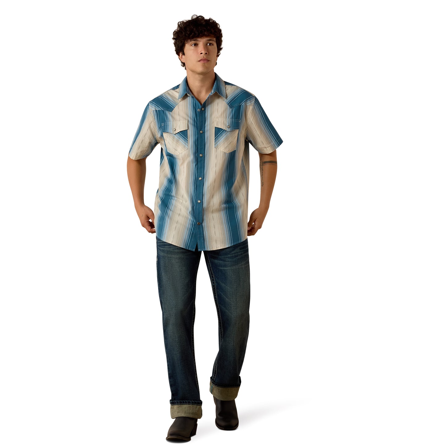 Ariat Men's Retro Hyland Colonial Blue Stripe Fitted Snap Shirt 10073573