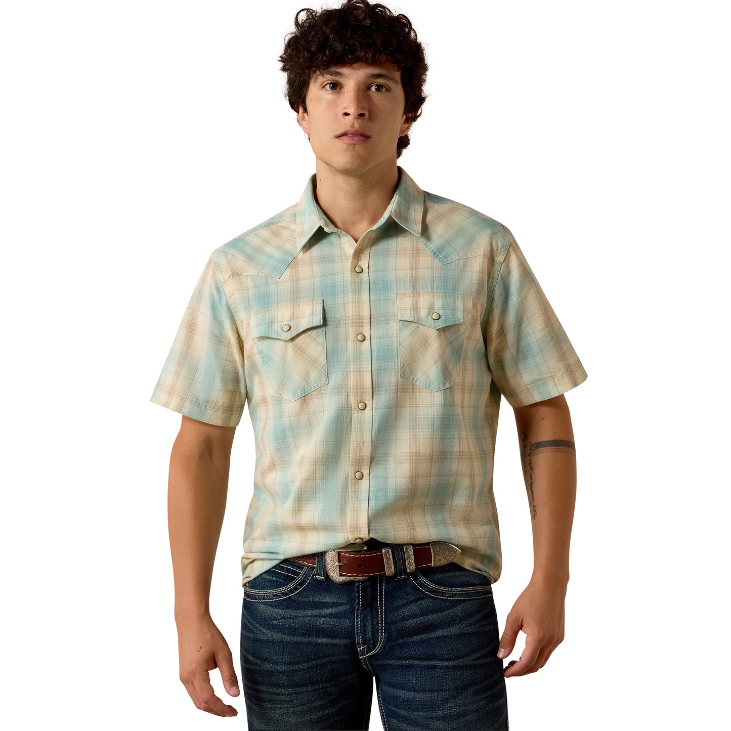 Ariat Men's Retro Hartman Aquifer Plaid Fitted Snap Shirt 10073575