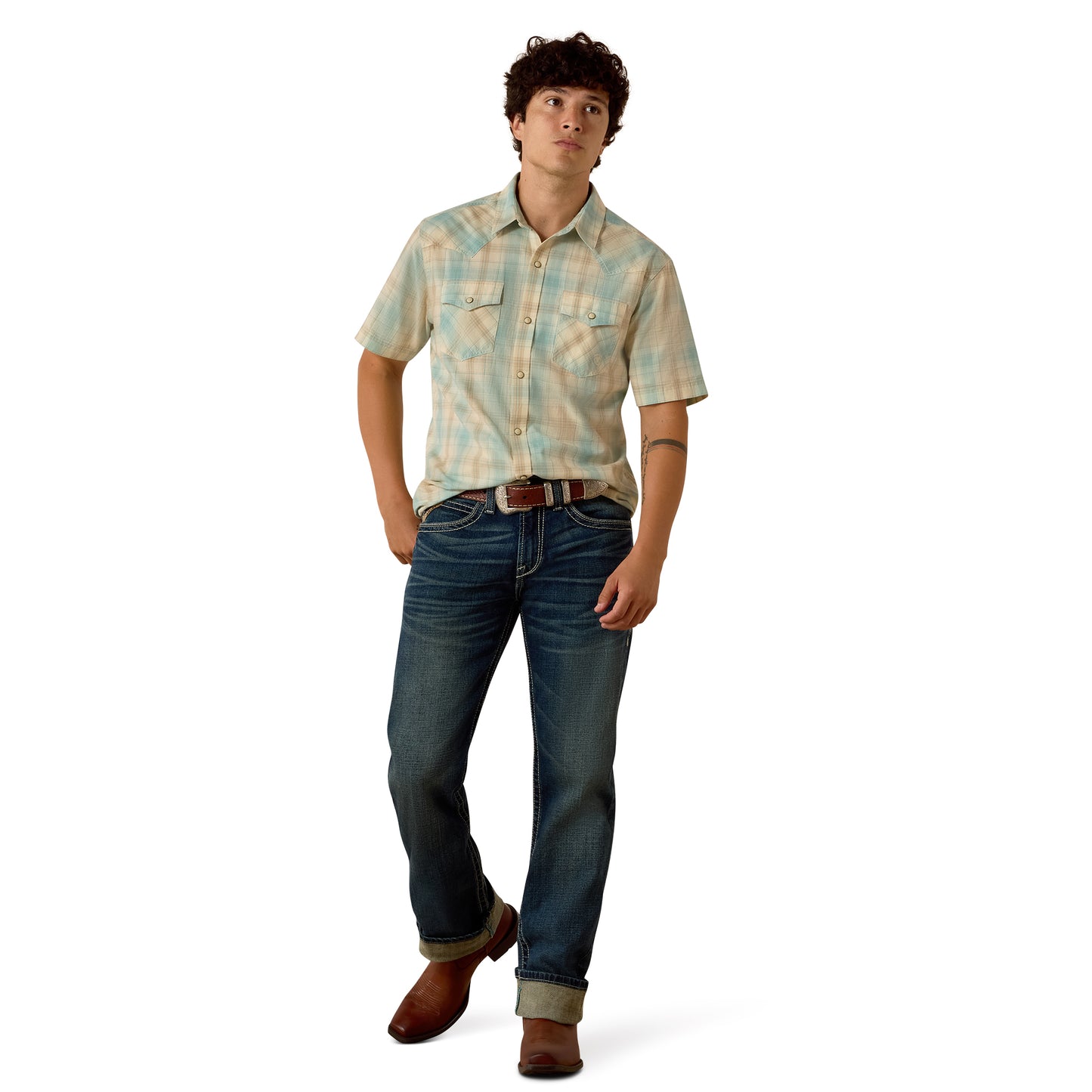 Ariat Men's Retro Hartman Aquifer Plaid Fitted Snap Shirt 10073575