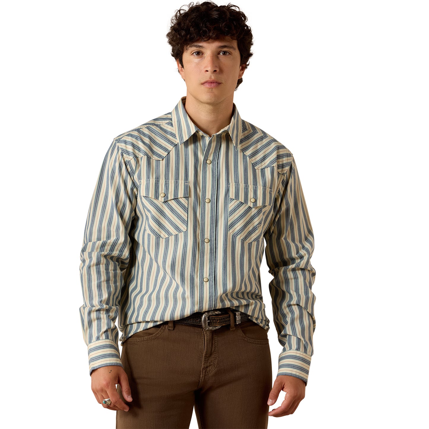 Ariat Men's Retro Hart White Swan Stripe Fitted Snap Shirt 10073578