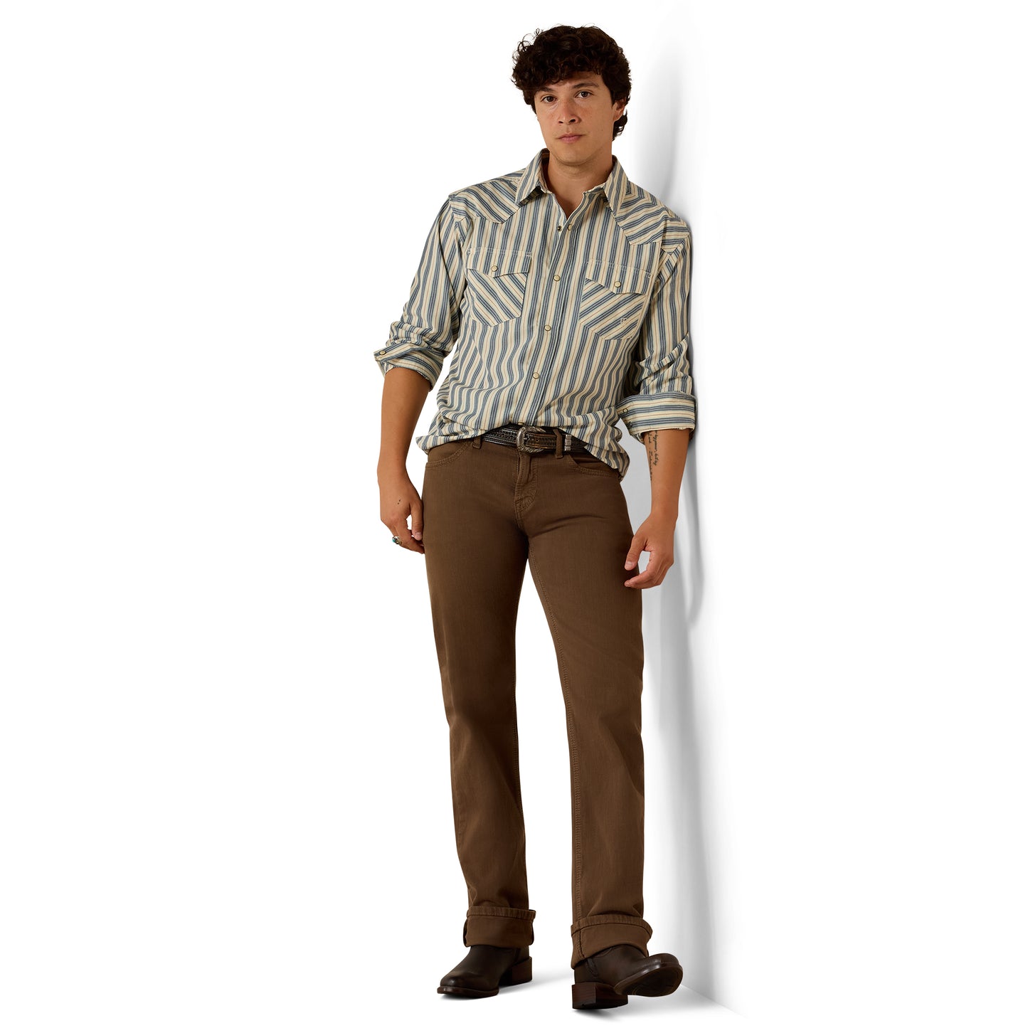 Ariat Men's Retro Hart White Swan Stripe Fitted Snap Shirt 10073578