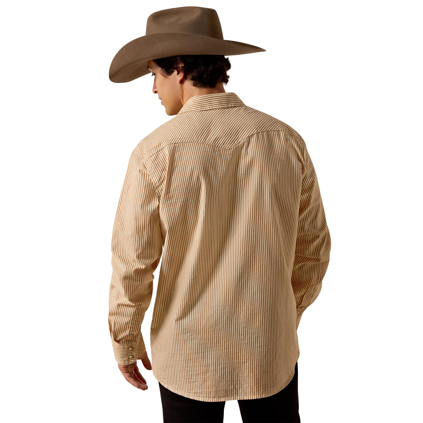 Ariat Men's Retro Hyman Taupe Grey Stripe Fitted Snap Shirt 10073581