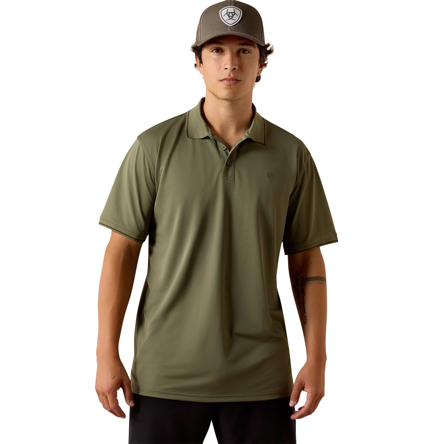 Ariat Men's Logo Fitted Deep Lichen Green Polo 10073582