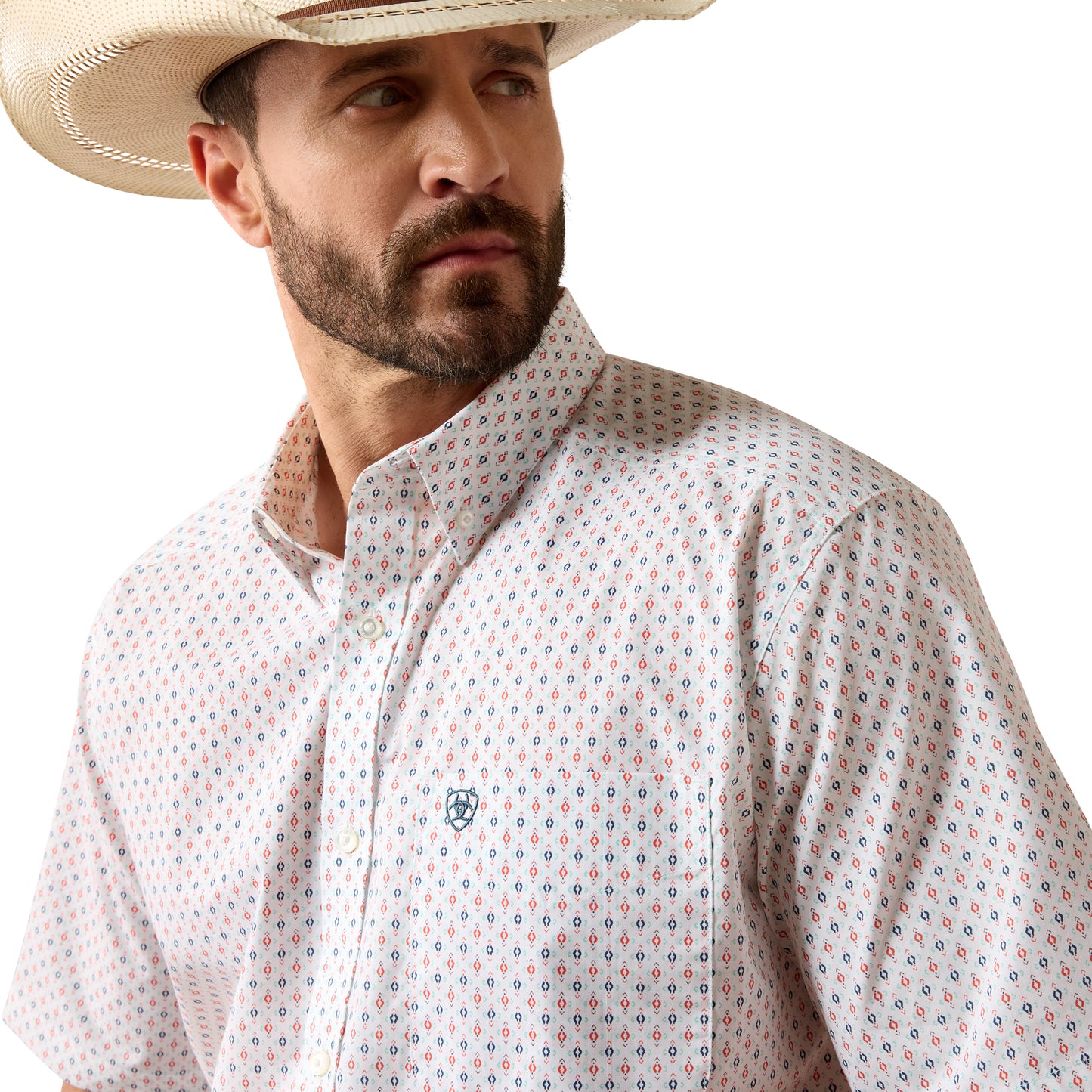 Ariat Men's Noam White Multi Geo Print Classic Fit Button Down Shirt 10073586