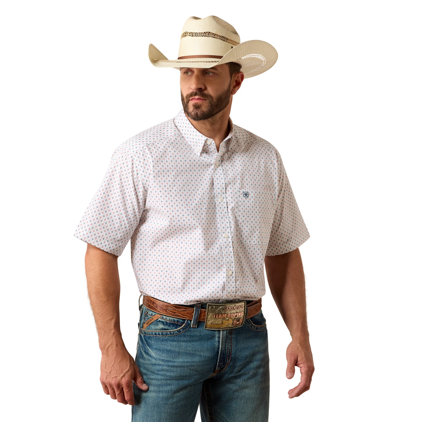 Ariat Men's Noam White Multi Geo Print Classic Fit Button Down Shirt 10073586