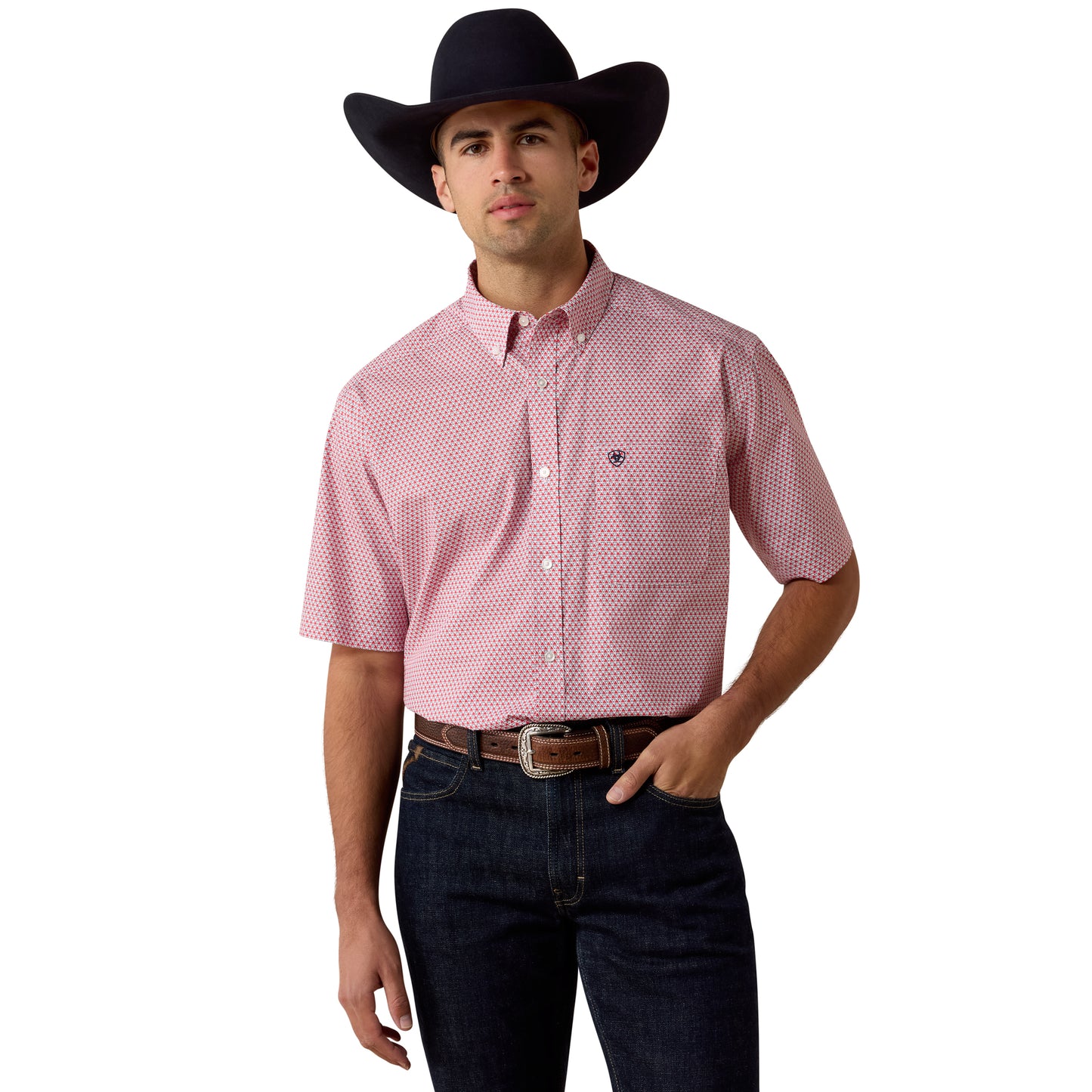 Ariat Men's Bowman Hibiscus Red Triangle Print Button Down Shirt 10073588