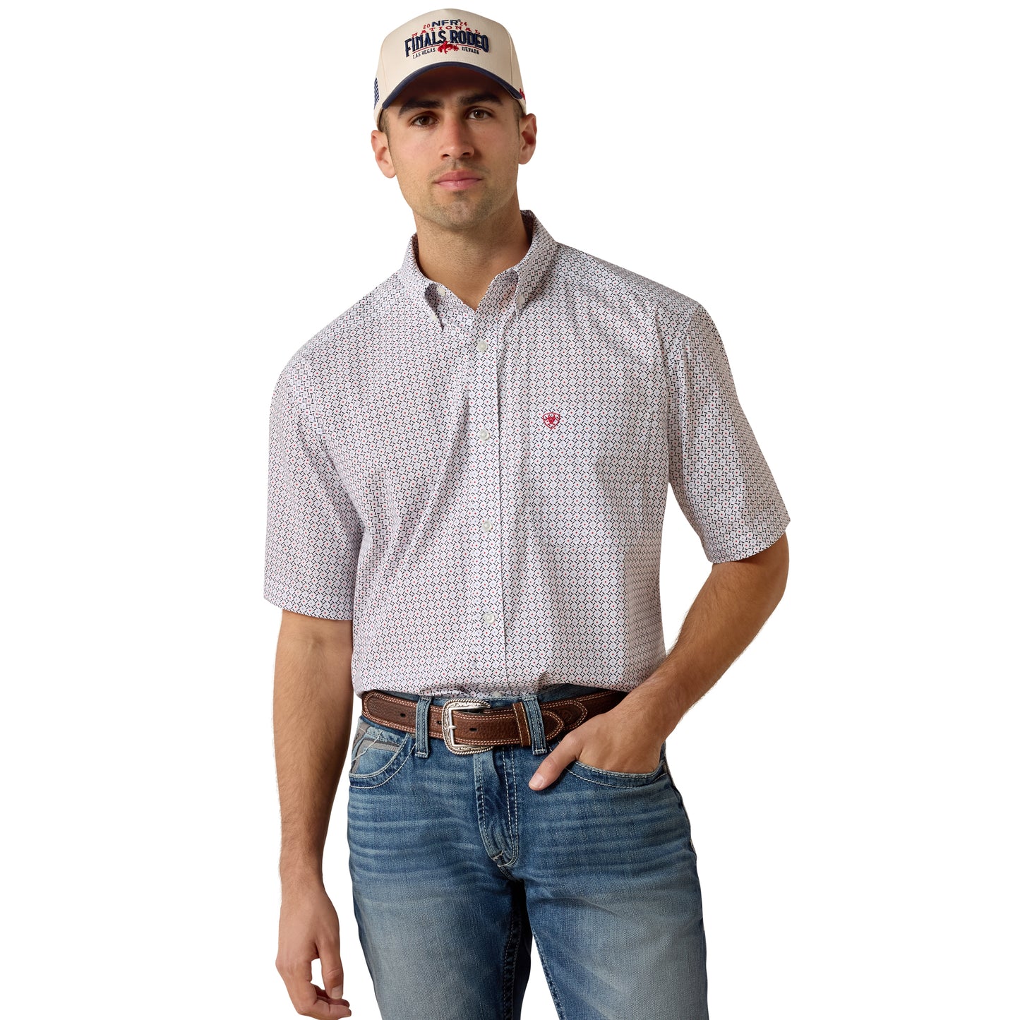 Ariat Men's Britton White Geo Print Classic Button Down Shirt 10073591