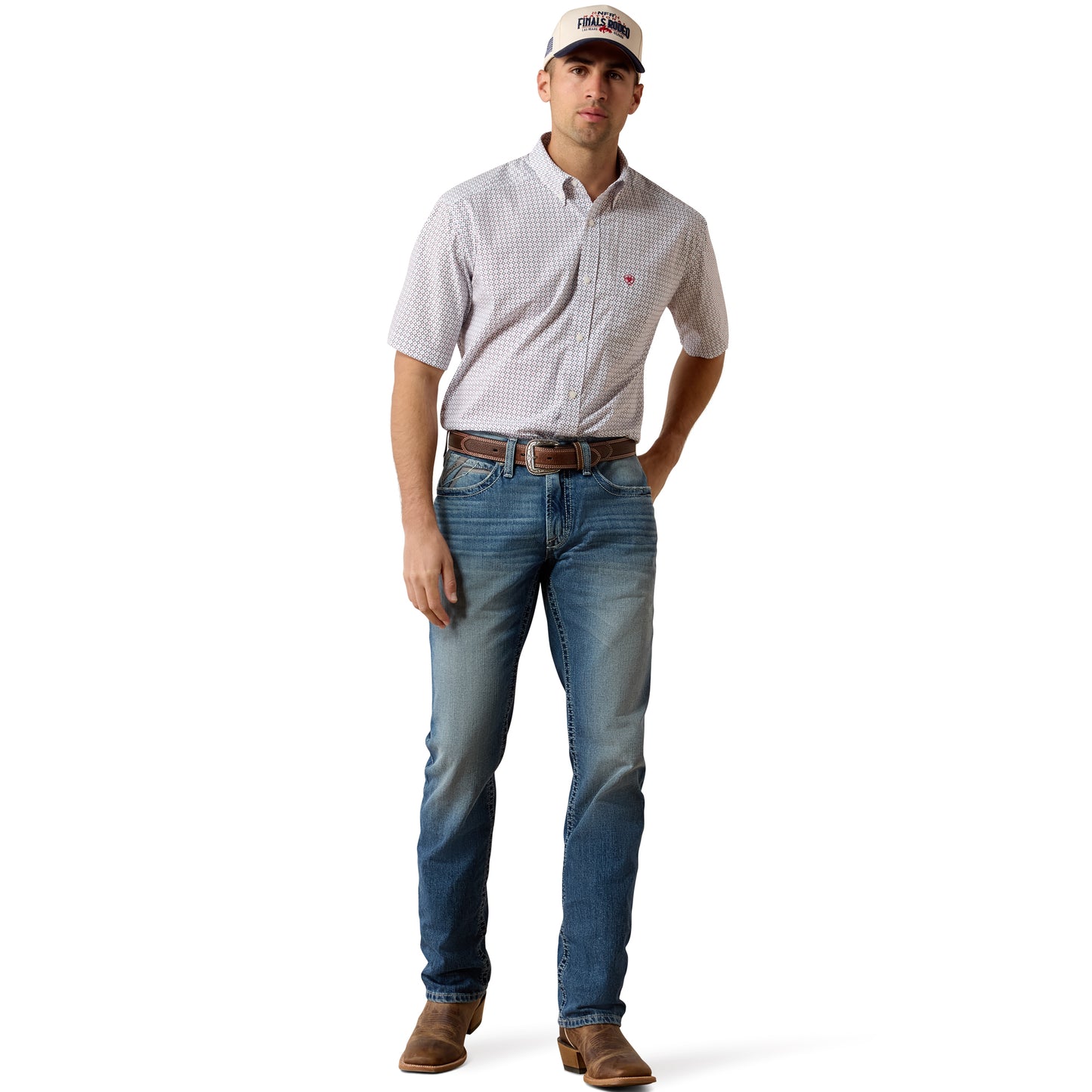 Ariat Men's Britton White Geo Print Classic Button Down Shirt 10073591