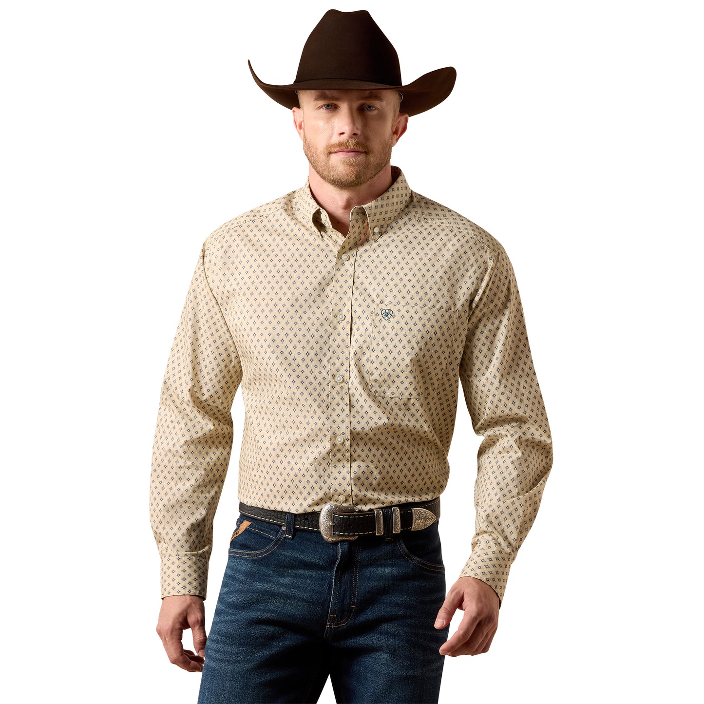 Ariat Men's Stu Irish Cream Southwest Motif Print Button Down Shirt 10073592