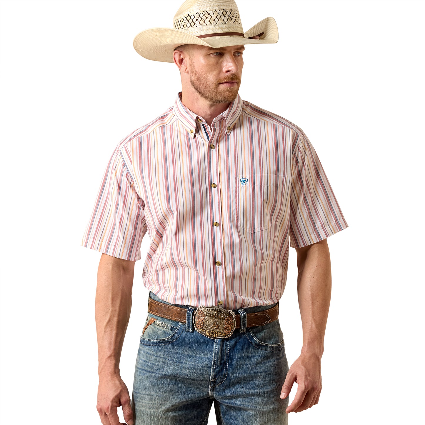 Ariat Men's Pro Series Neil Key Largo Blue Stripe Button Down Shirt 10073597