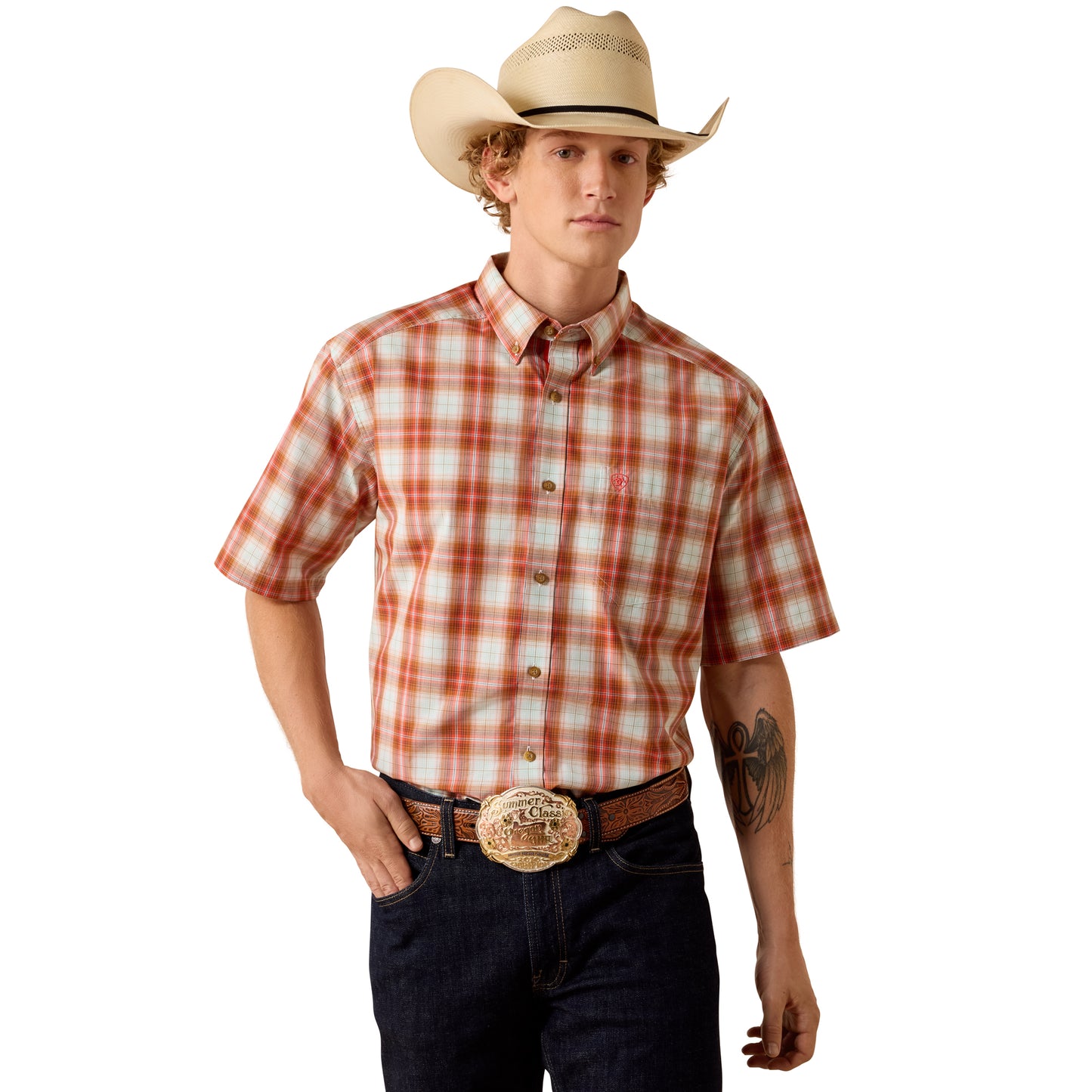 Ariat Men's Pro Series Ned Paprika Plaid Classic Button Down Shirt 10073601