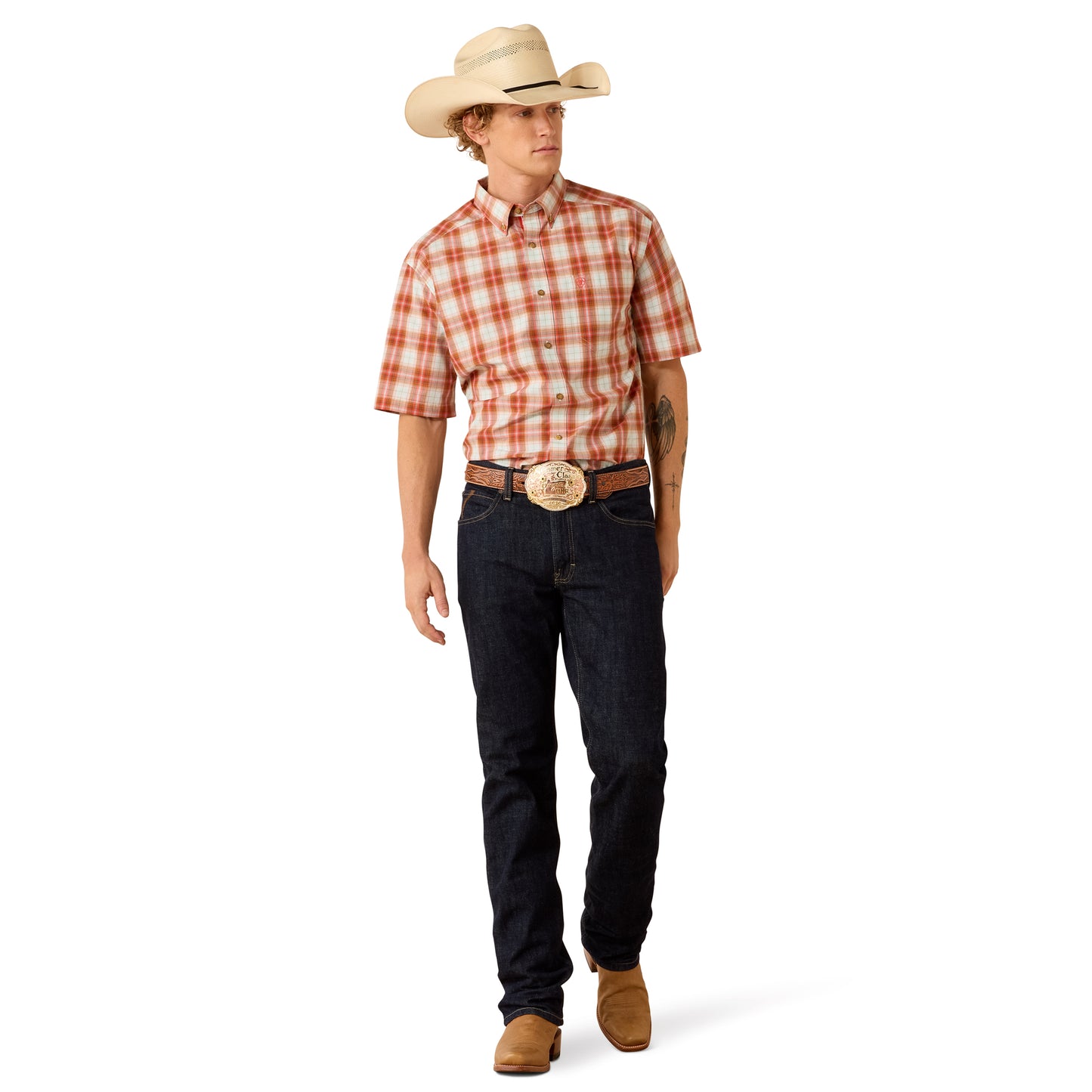 Ariat Men's Pro Series Ned Paprika Plaid Classic Button Down Shirt 10073601