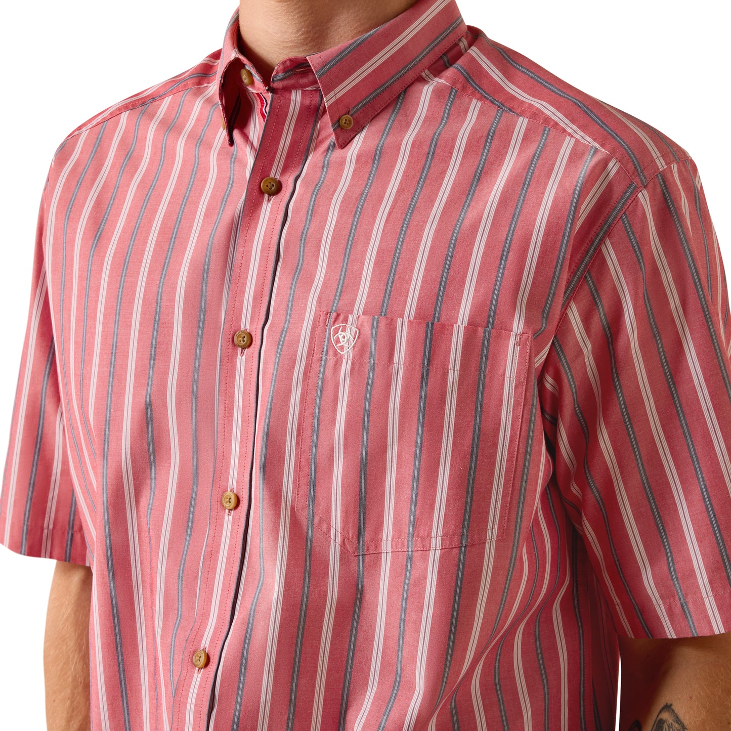Ariat Men's Pro Series Bobby Hibiscus Red Stripe Button Down Shirt 10073604