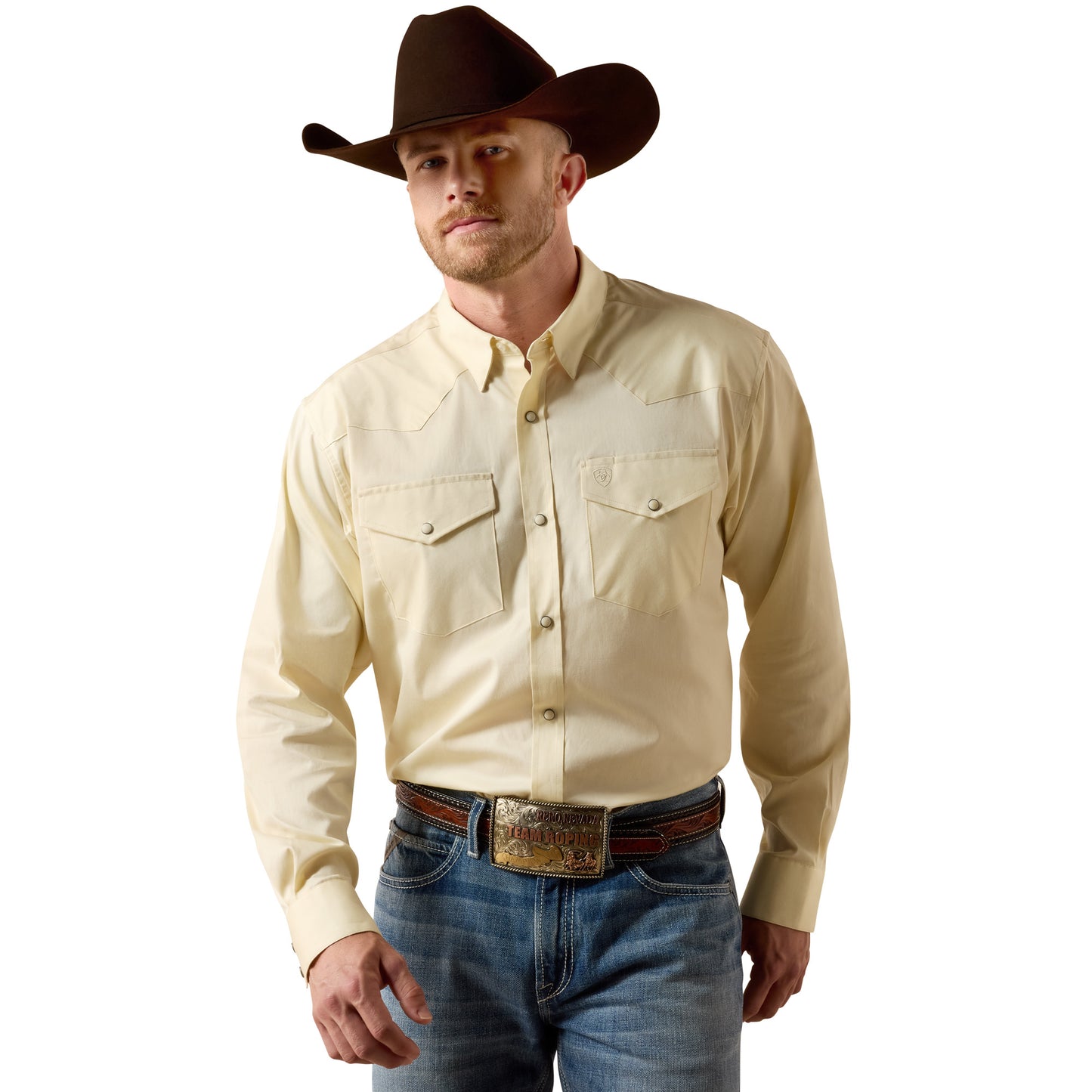 Ariat Men's Lightweight Almond Oil Solid Twill Classic Fit Shirt 10073613