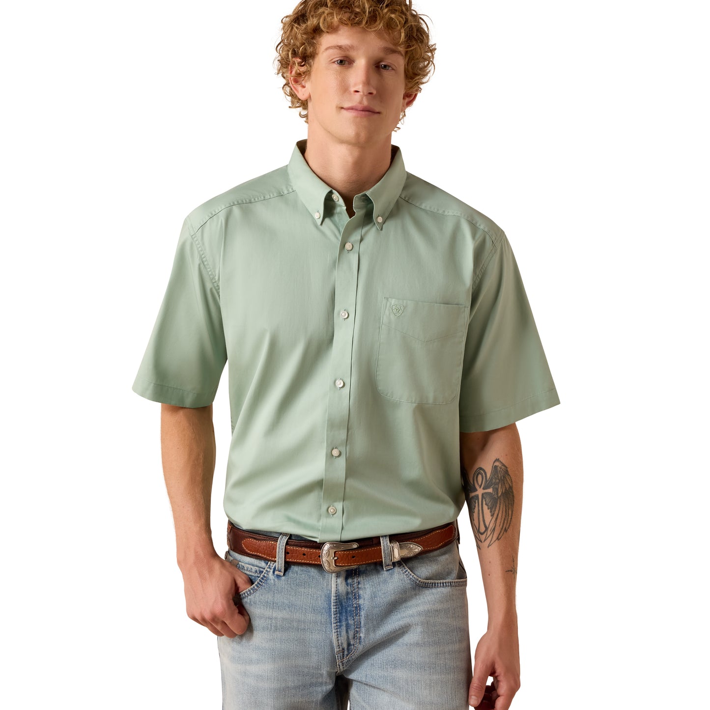 Ariat Men's Lightweight Slit Green Twill Classic Fit Shirt 10073617