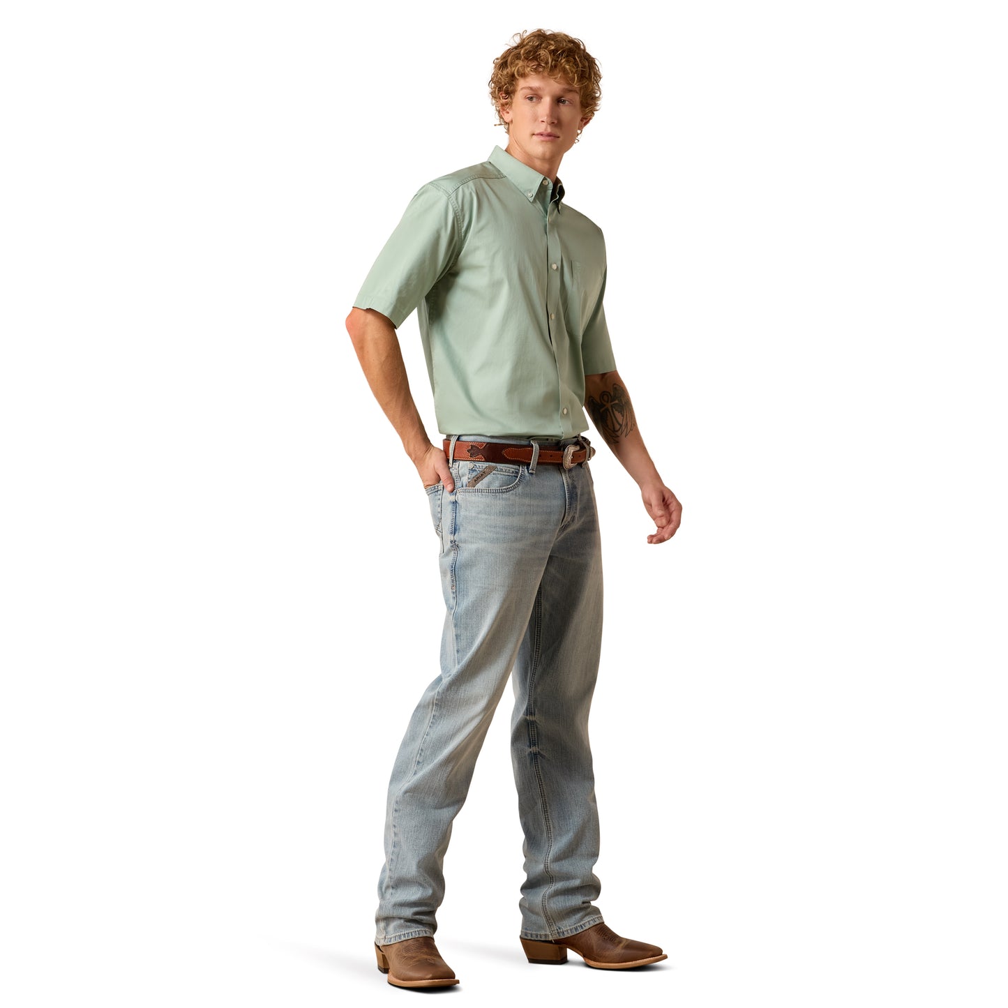 Ariat Men's Lightweight Slit Green Twill Classic Fit Shirt 10073617