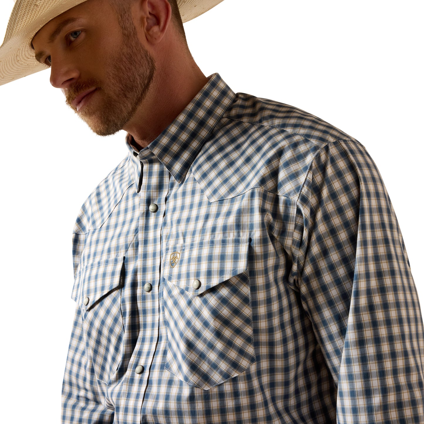 Ariat Men's Pro Series Fintan Key Largo Blue Plaid Snap Shirt 10073618
